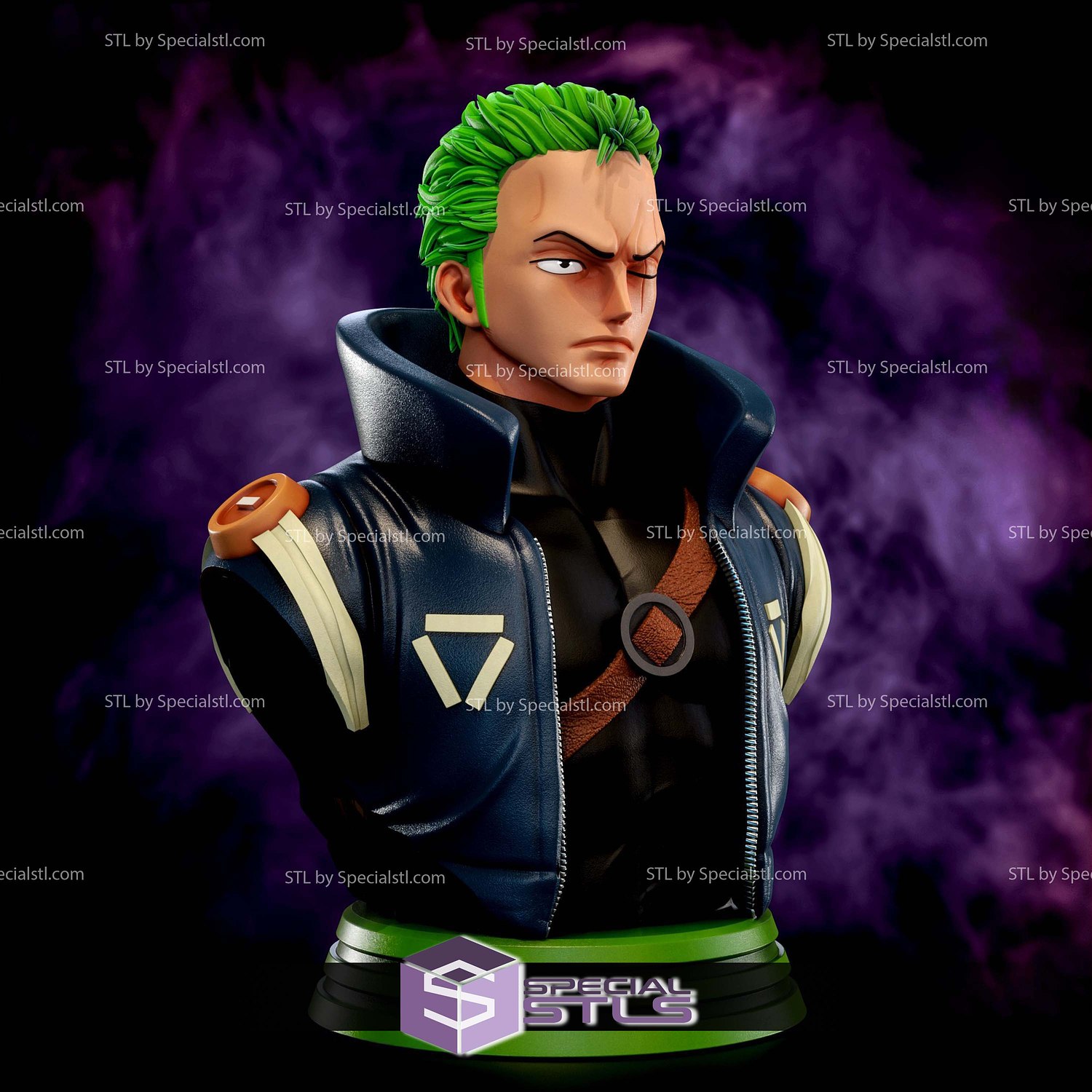 Zoro in Suit Bust 3D Printer Files STL Model — view 4