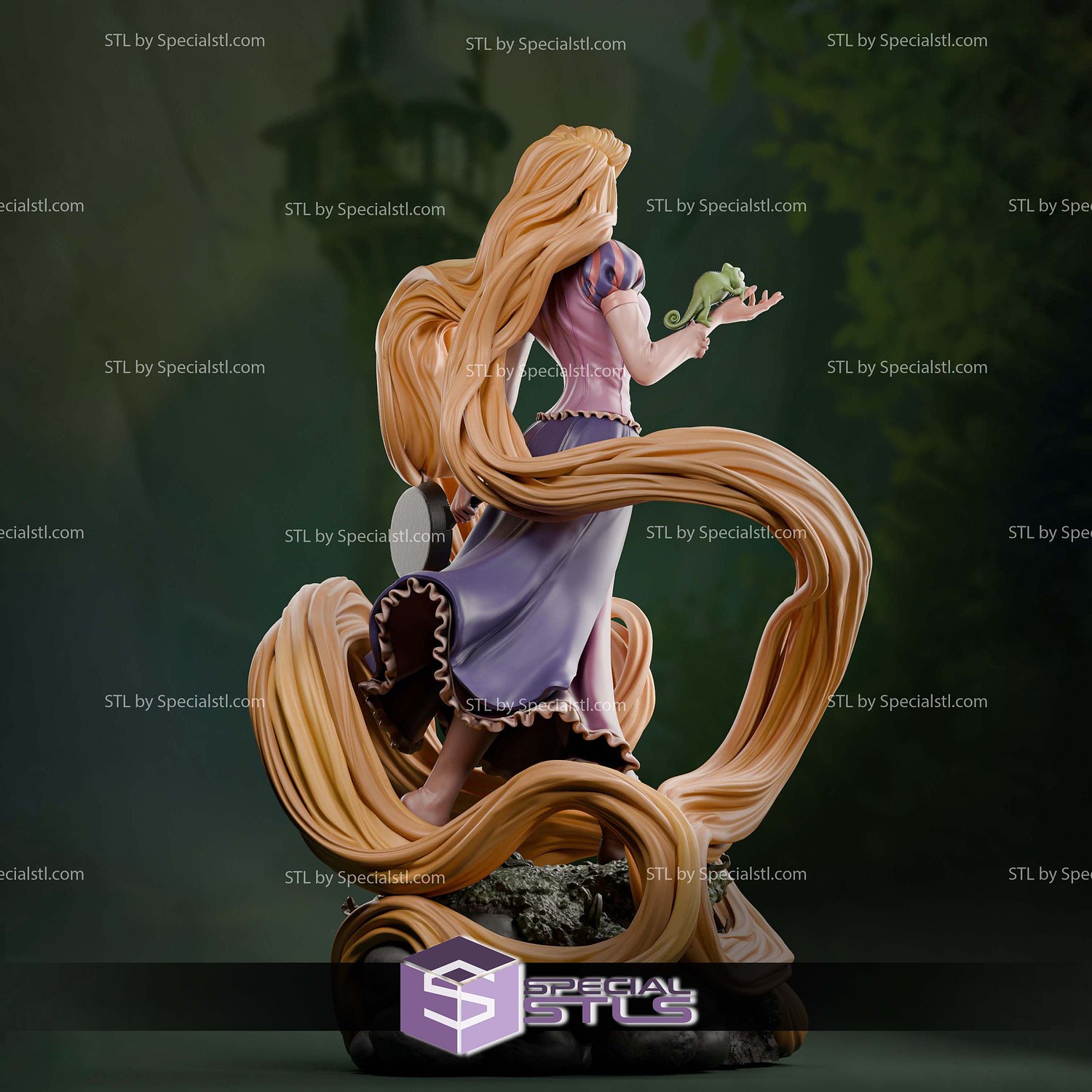 Rapunzel and Pascal Tangled Sculptures 3D Printing STL Model — view 2