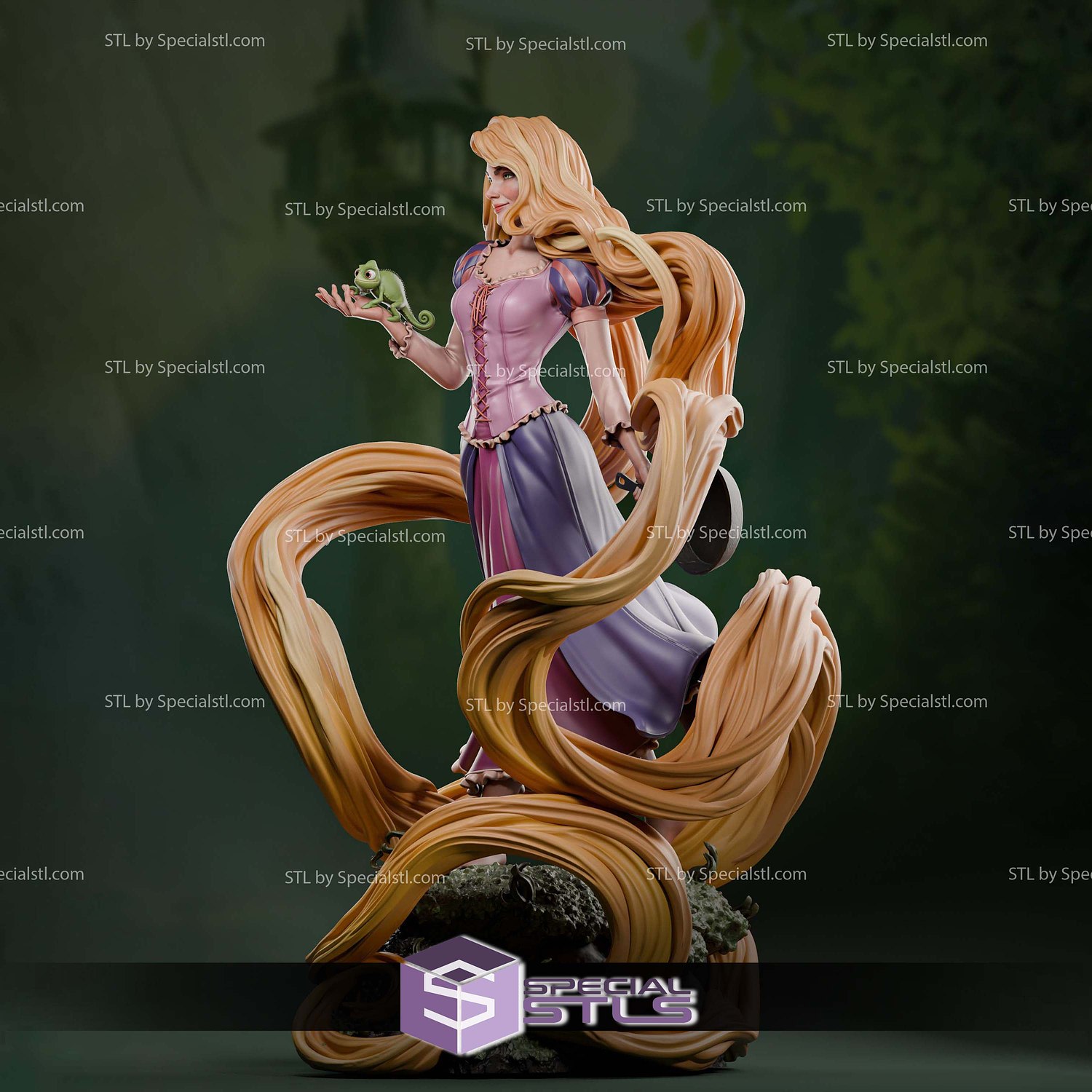 Rapunzel and Pascal Tangled Sculptures 3D Printing STL Model — view 4