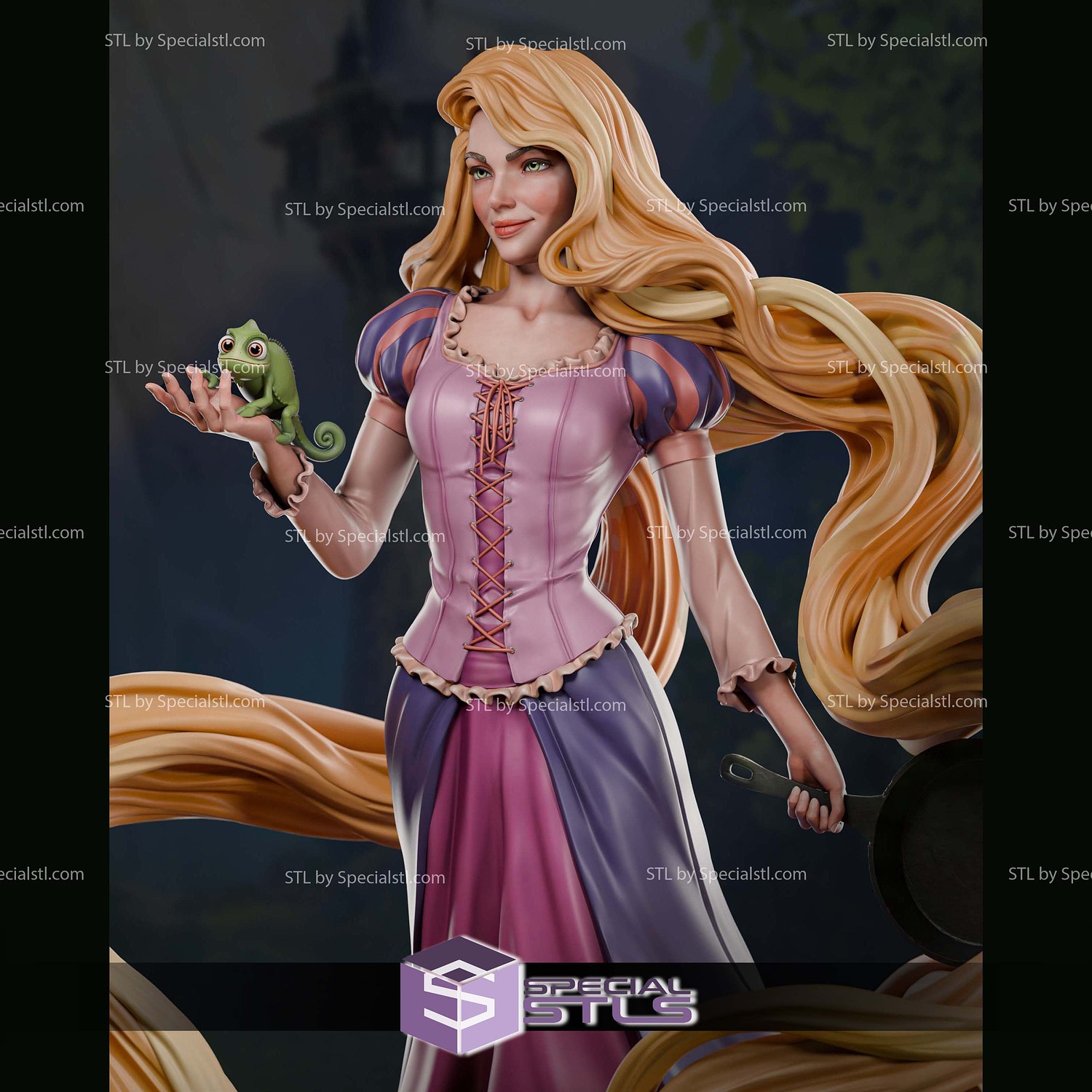 Rapunzel and Pascal Tangled Sculptures 3D Printing STL Model — view 5