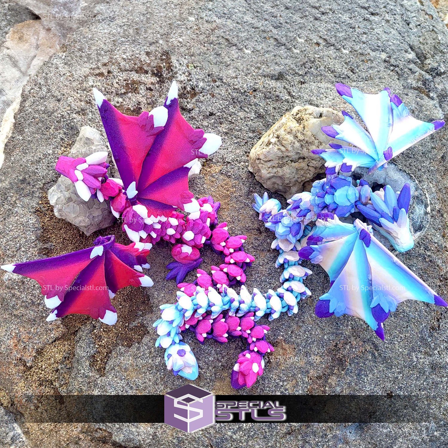 Super Basic STL Flexi Gemstone Wyvern 3D Model — view 3