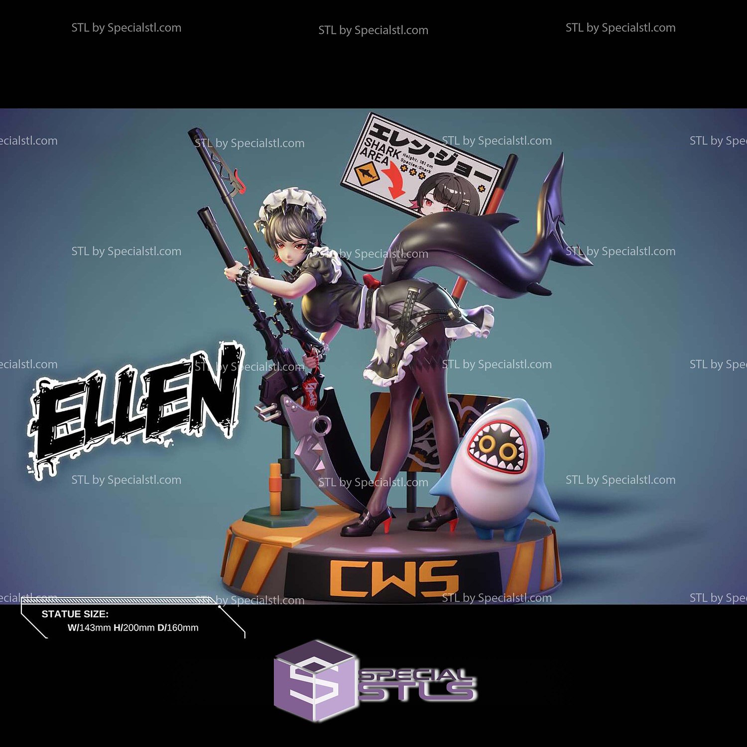 Ellen Joe Zenless Zone Zero Gun Shark STL Files 3D Model — view 4