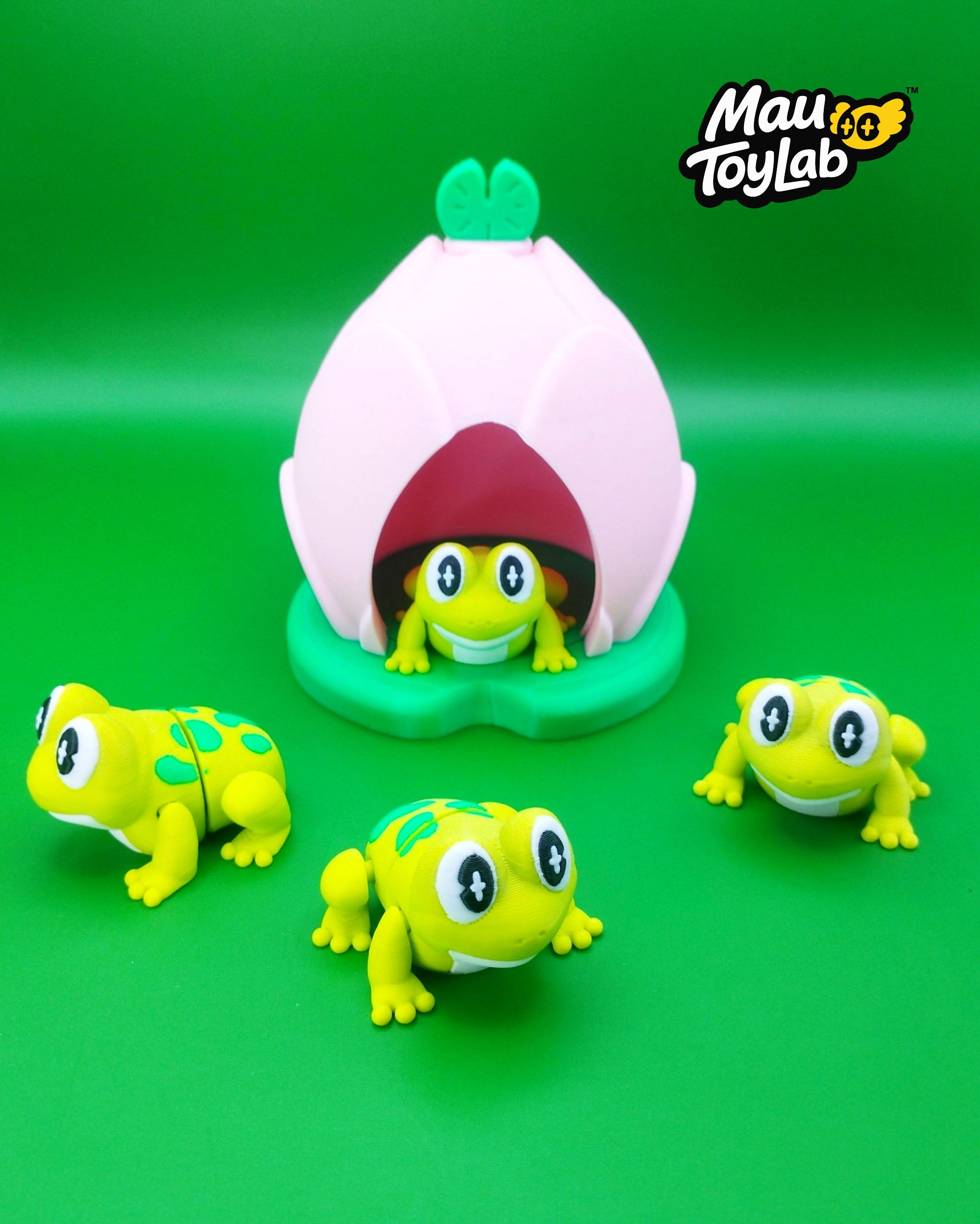 Flexi Frog with Lotus Capsule – Articulated Frog Toy | No Supports 3D 3MF Model — view 2