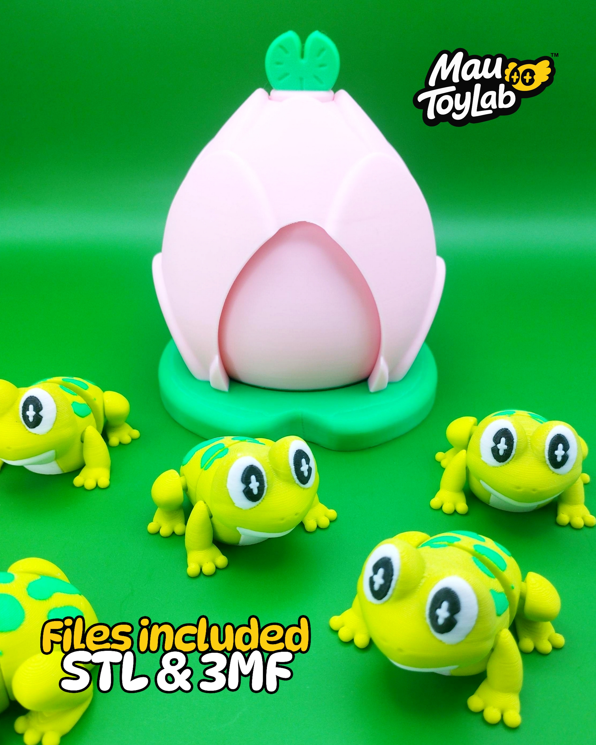 Flexi Frog with Lotus Capsule – Articulated Frog Toy | No Supports 3D 3MF Model — view 3