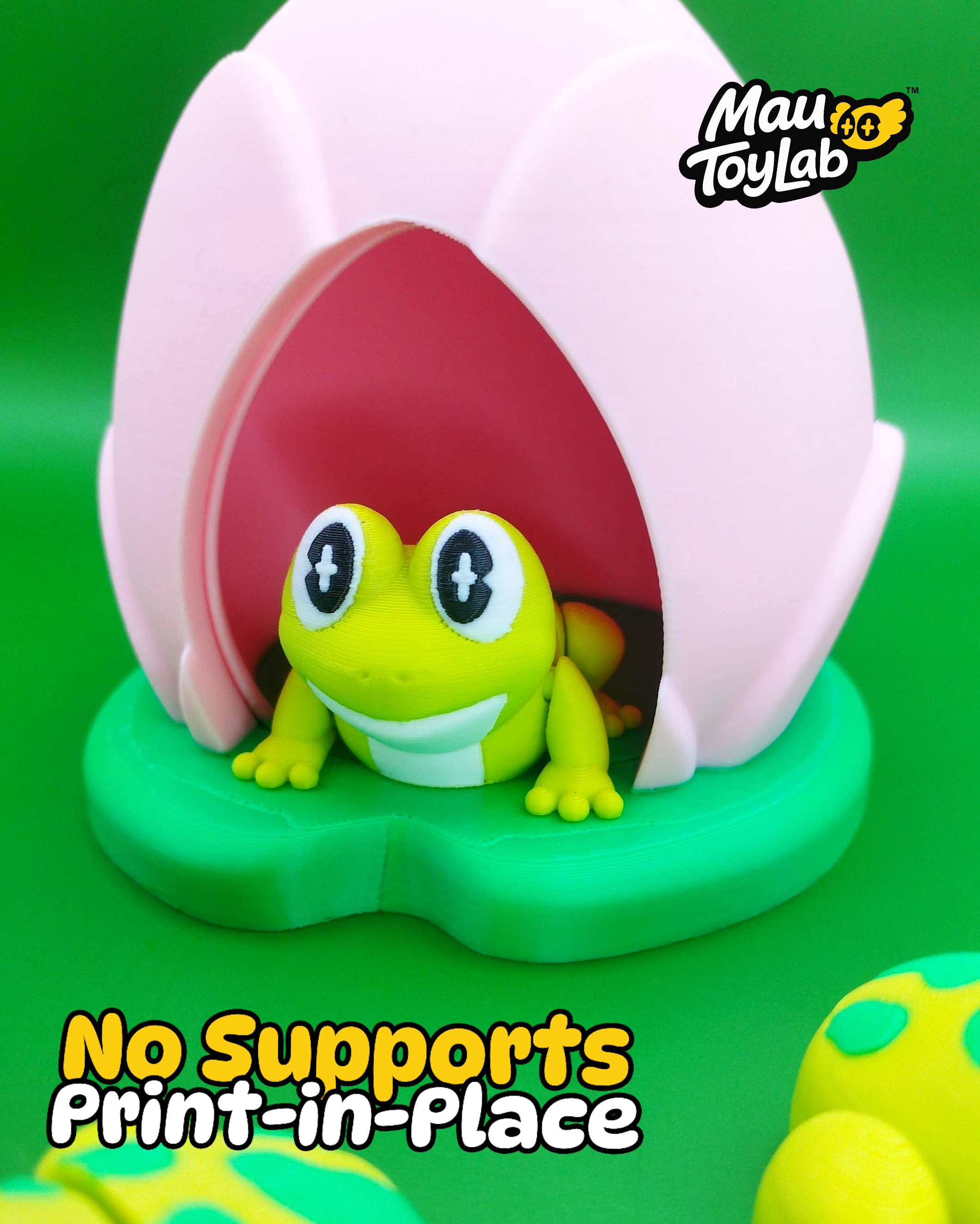 Flexi Frog with Lotus Capsule – Articulated Frog Toy | No Supports 3D 3MF Model — view 4