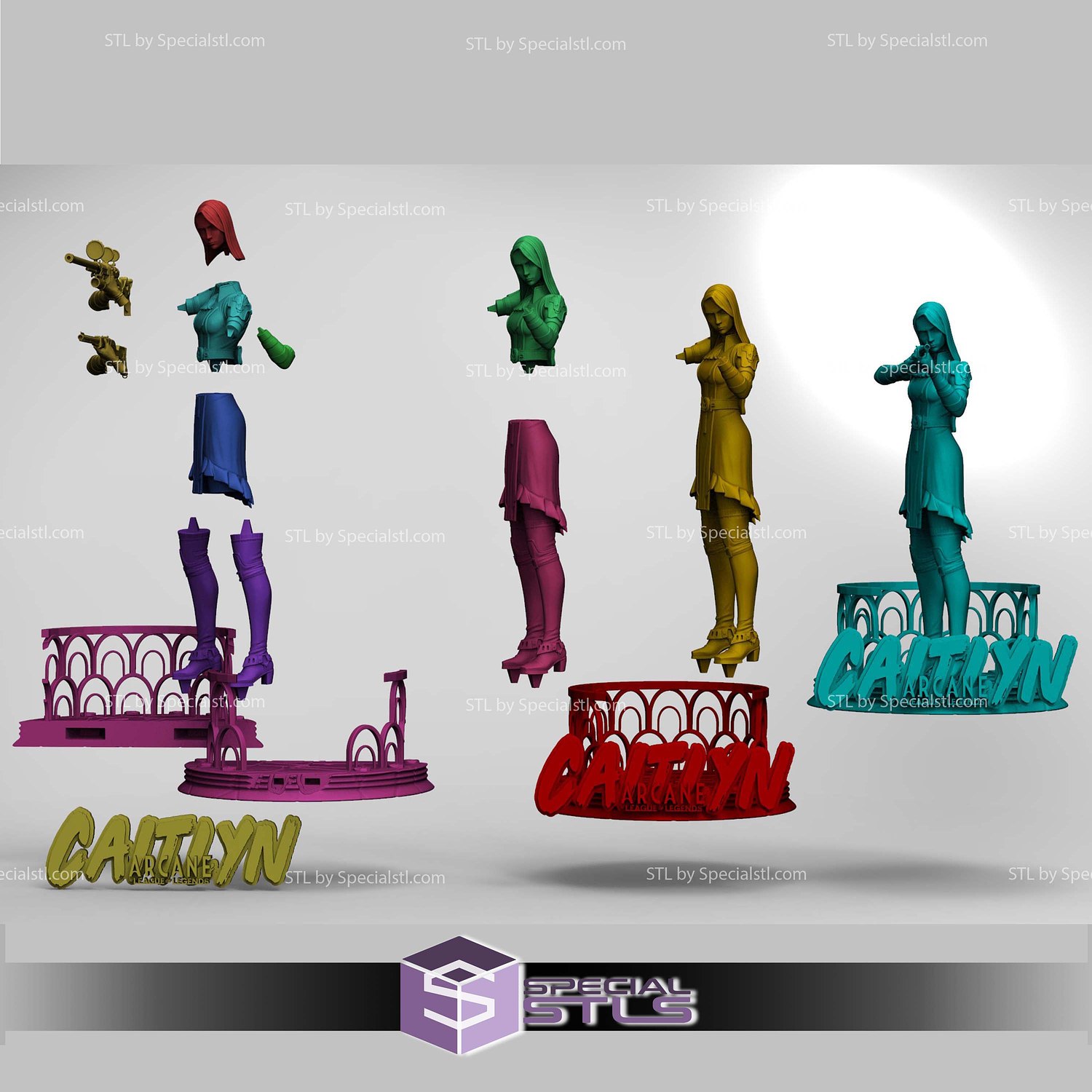 Caitlyn Arcane Pointing Gun Sculptures 3D Printing STL Model — view 6