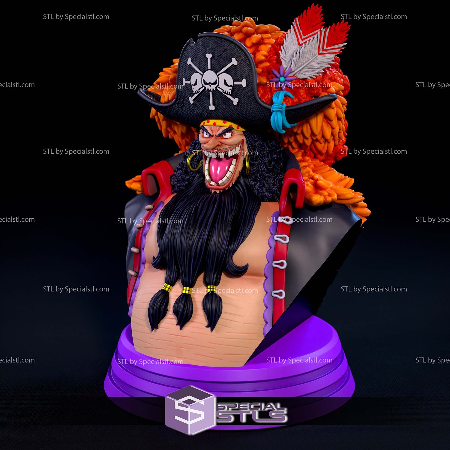 Blackbeard Bust 3D Print Files STL Model — view 4