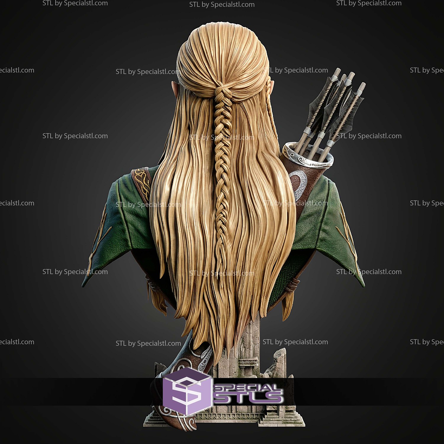 Legolas Portrait Bust 298mm STL Files 3D Model — view 3