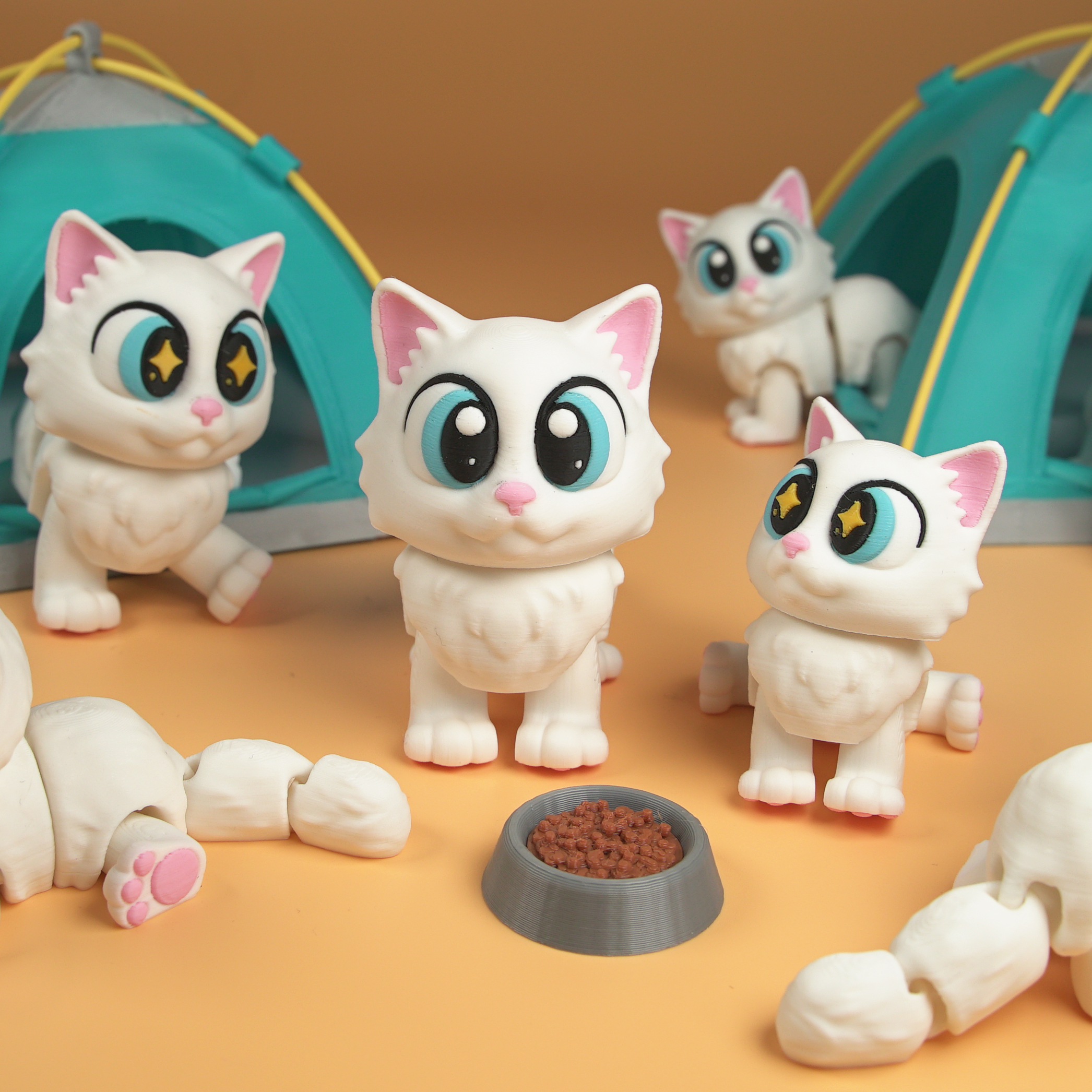 Flexi Articulated Cat & Cat House Set 3D 3MF Model — view 2