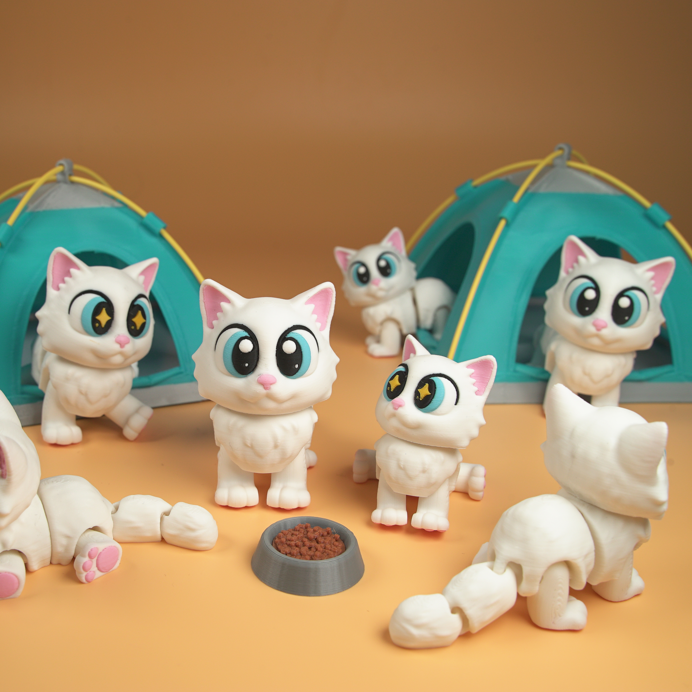 Flexi Articulated Cat & Cat House Set 3D 3MF Model — view 3