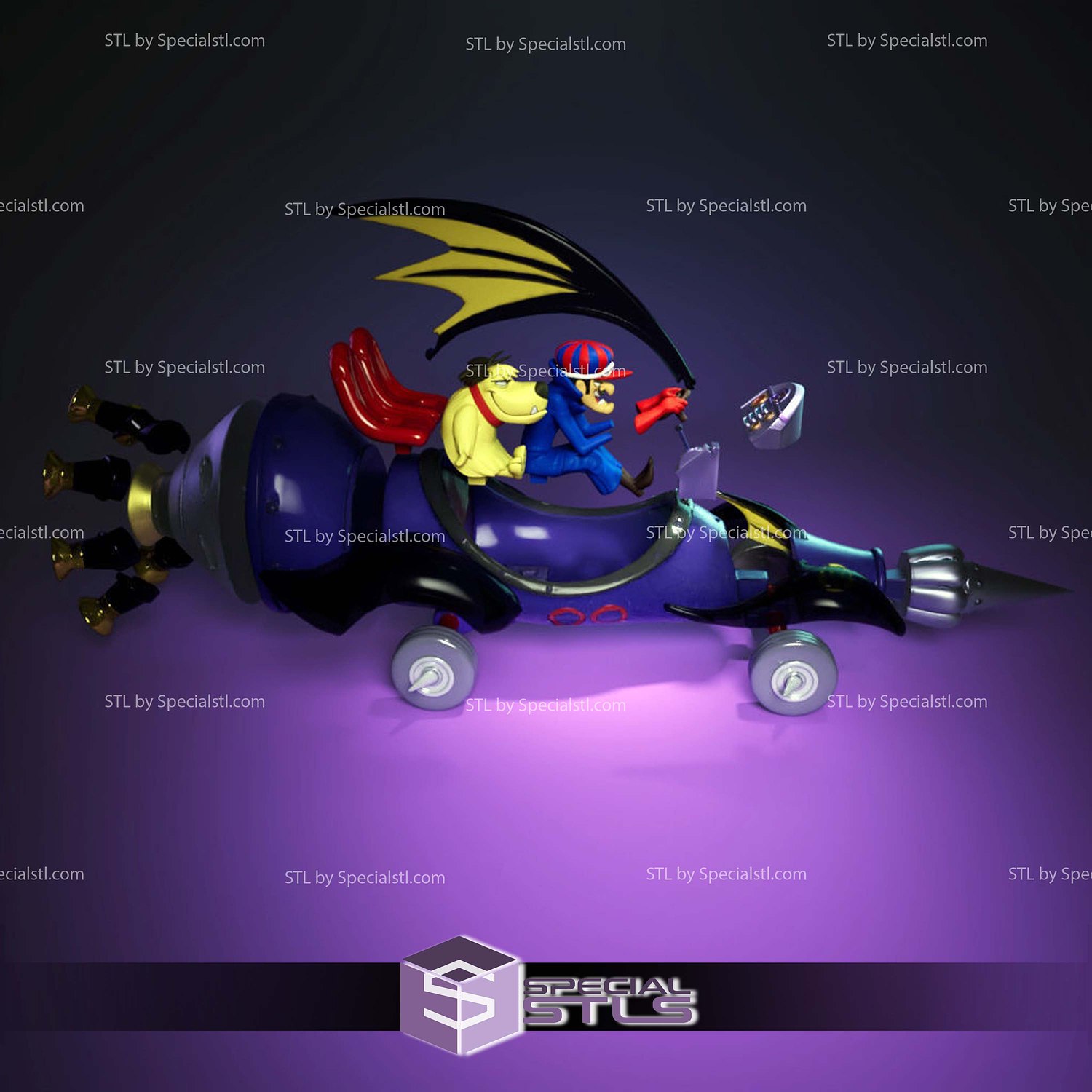 Dick Dastadly and Muttley Mean Machine Sculptures 3D Printing STL Model — view 5