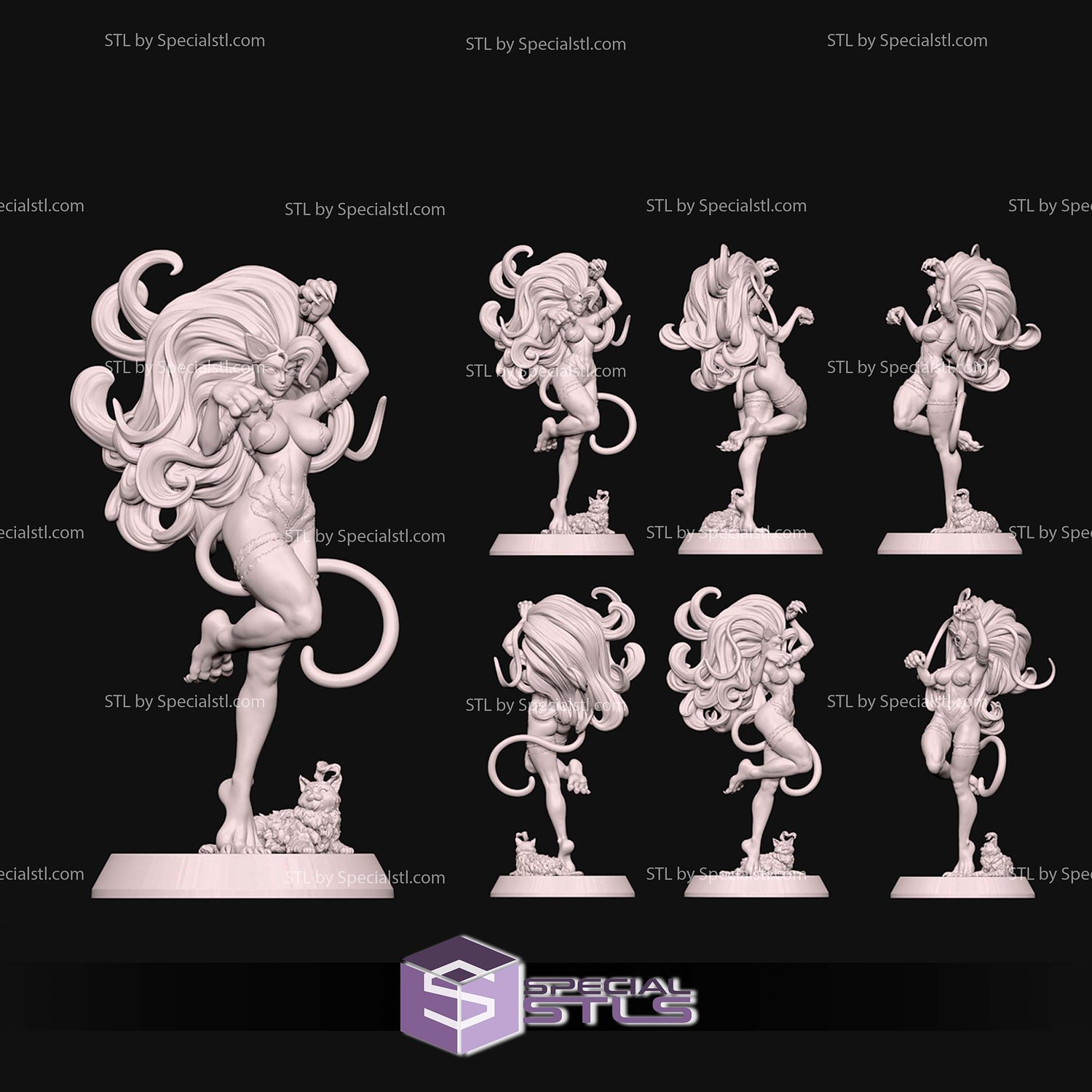 Felicia Darkstalkers and White Cat STL Files 3D Model — view 5