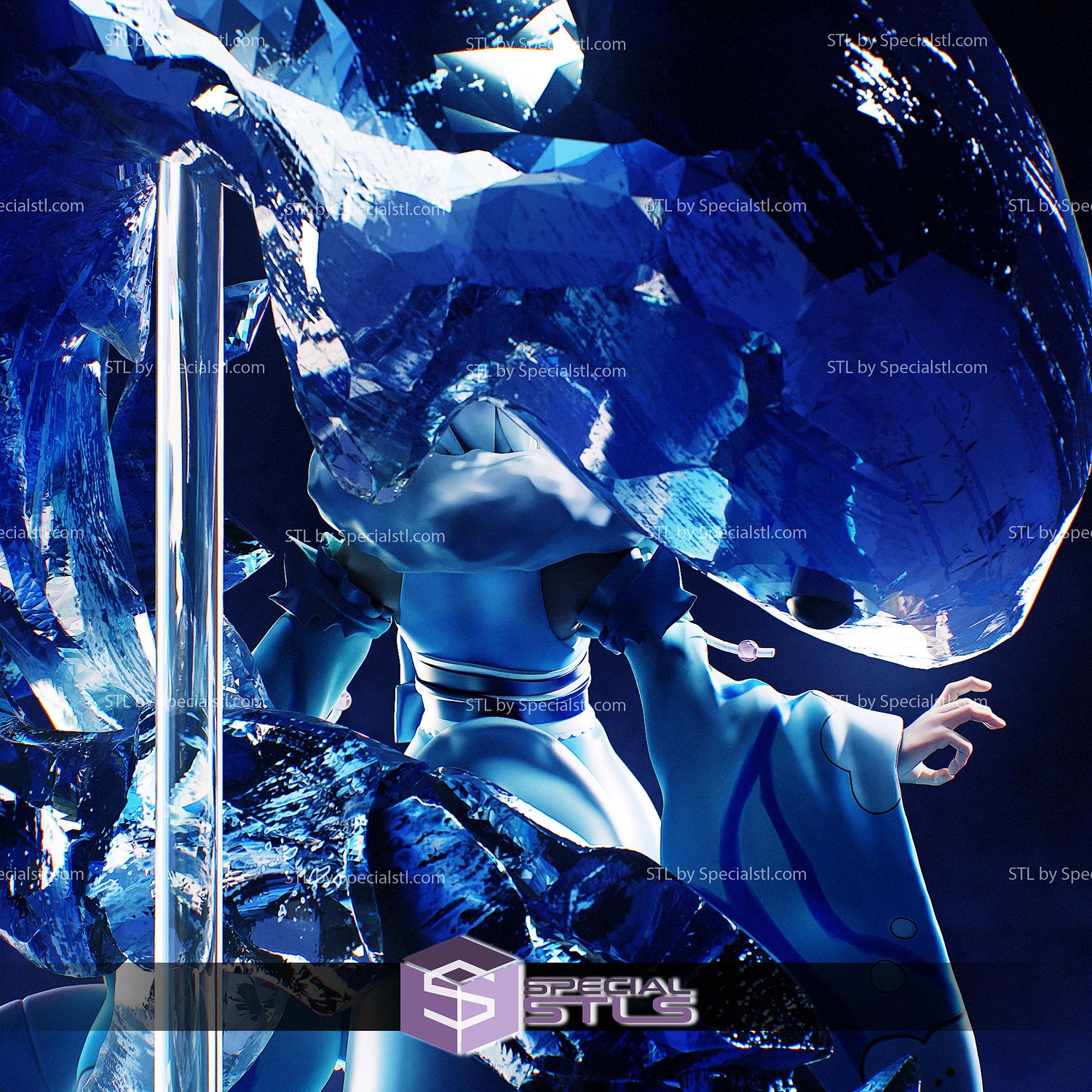 Gawr Gura Hololive Crystal Sculptures 3D Printing STL Model — view 3
