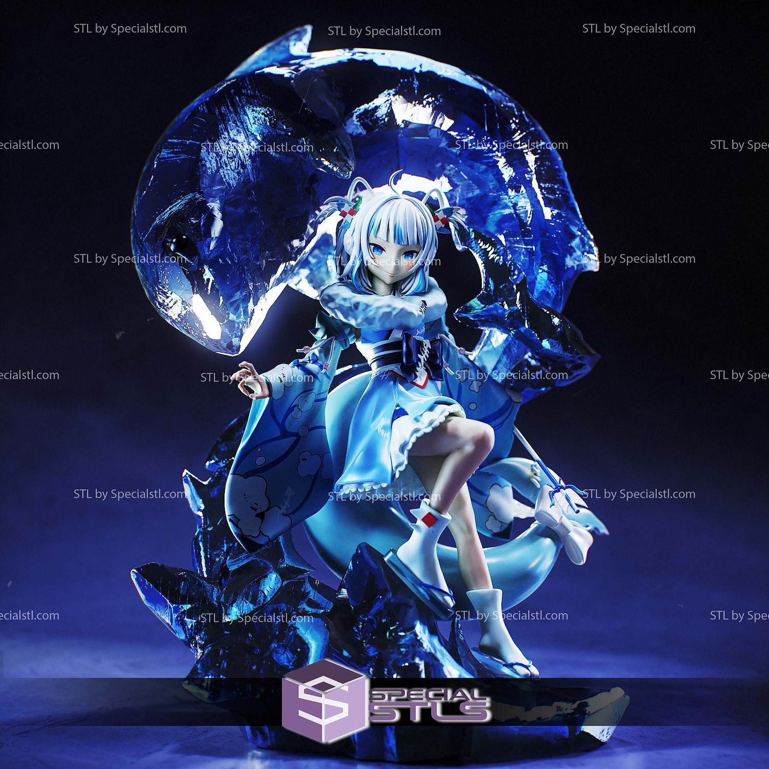 Gawr Gura Hololive Crystal Sculptures 3D Printing STL Model — view 5