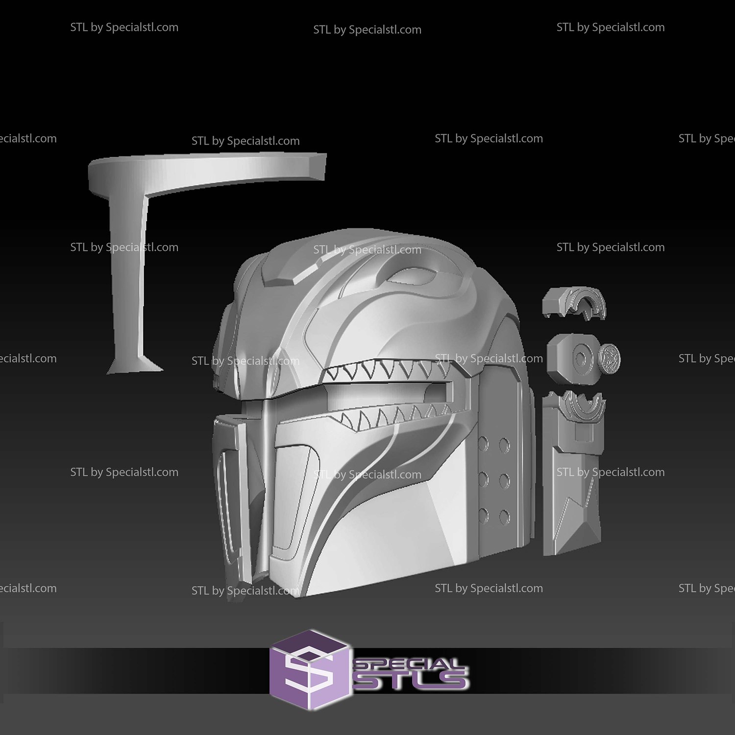 Cosplay STL Files Mandalorian Red Ranger Helmet 3D Model — view 4