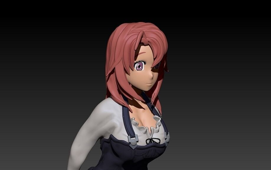 Cowgirl statue of girl holding bag 3D ZTL Model — view 2