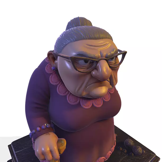 Stylized PBR Grumpy Old Lady Figurine 3D MP4 Model