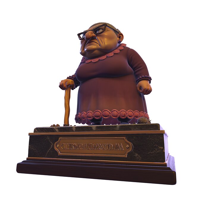 Stylized PBR Grumpy Old Lady Figurine 3D MP4 Model — view 3