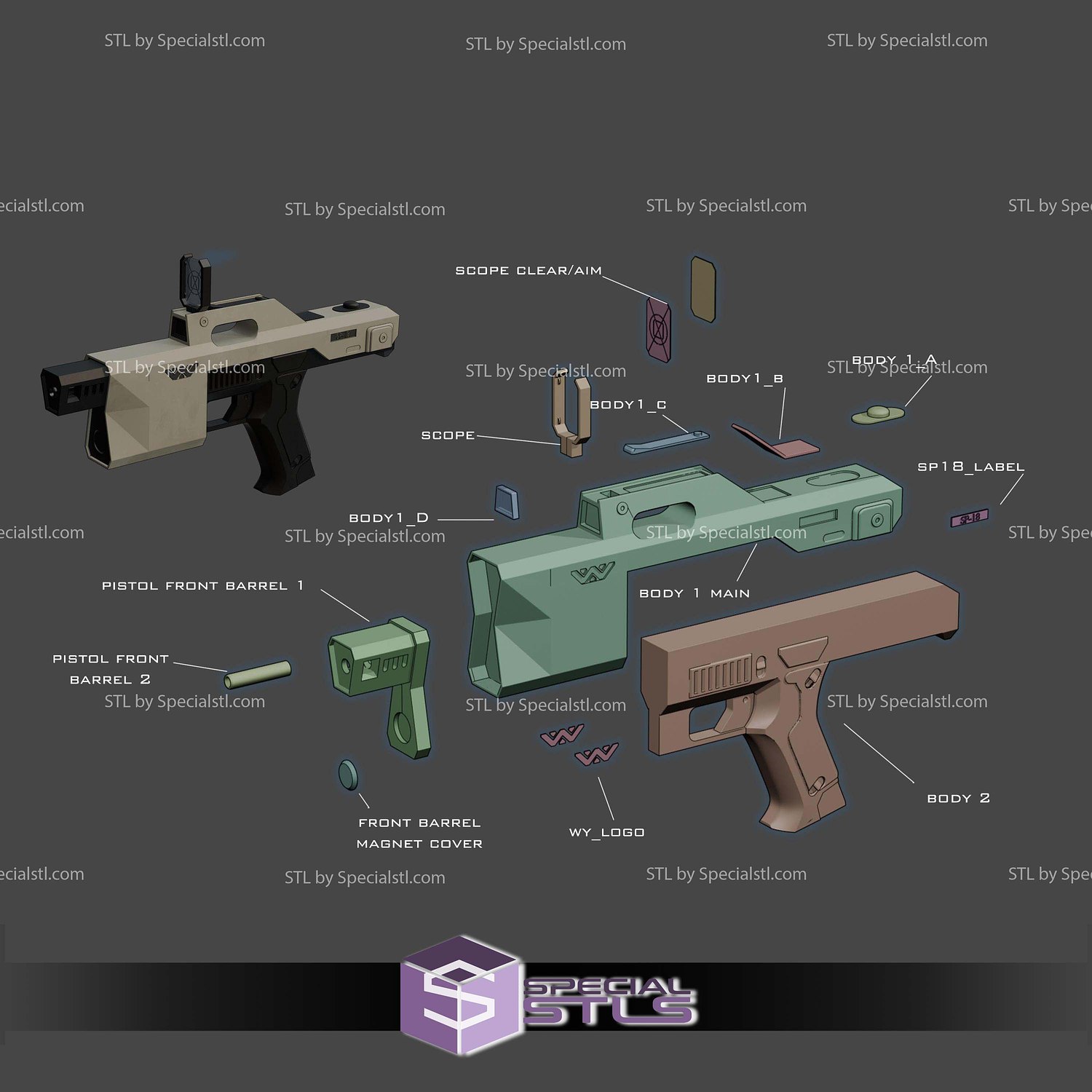 Cosplay STL Files SP18 Full Rifle Configuration 3D Model — view 4
