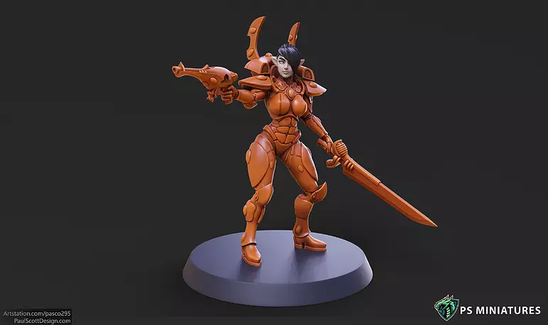 Elf Female Soldier Pose 1 - 8 Variants and 2 Pinups 3D STL Model