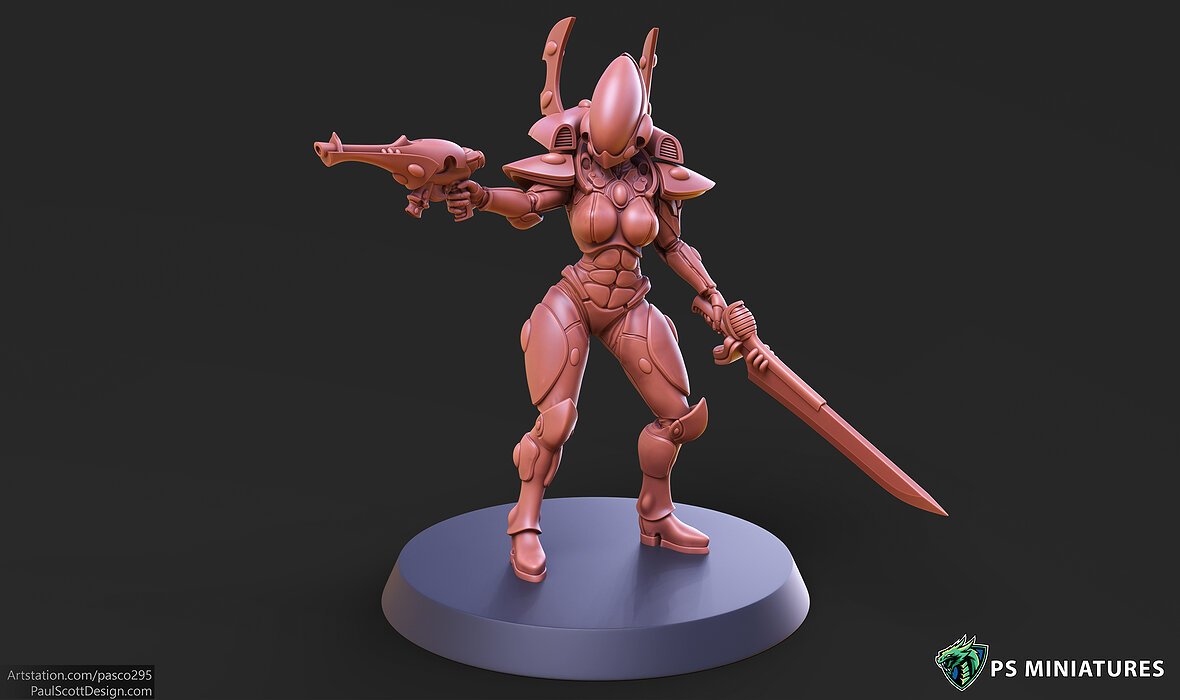 Elf Female Soldier Pose 1 - 8 Variants and 2 Pinups 3D STL Model — view 2