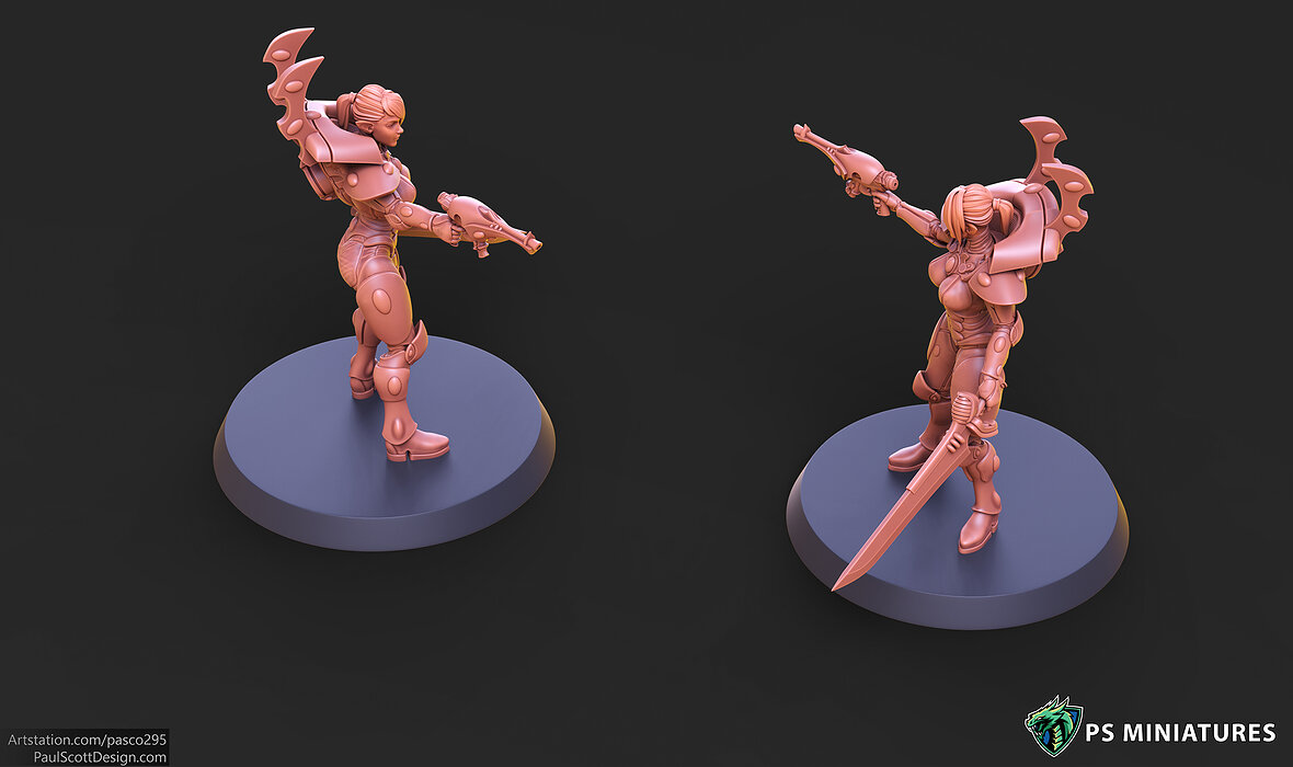 Elf Female Soldier Pose 1 - 8 Variants and 2 Pinups 3D STL Model — view 4