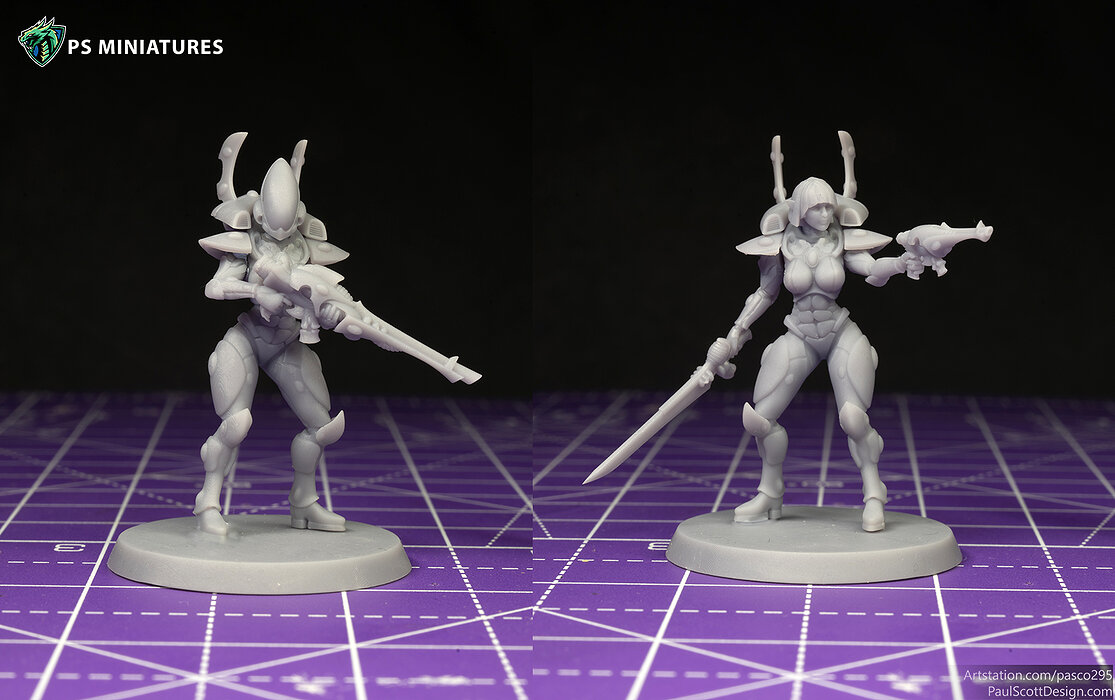 Elf Female Soldier Pose 1 - 8 Variants and 2 Pinups 3D STL Model — view 6