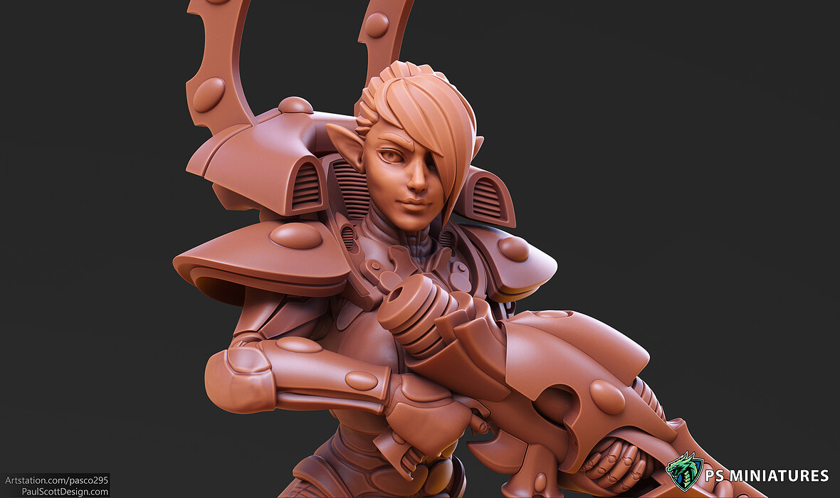 Elf Female Soldier Pose 1 - 8 Variants and 2 Pinups 3D STL Model — view 7