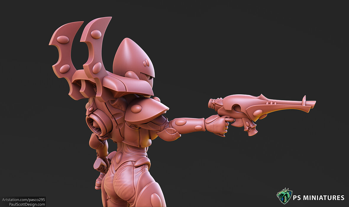 Elf Female Soldier Pose 1 - 8 Variants and 2 Pinups 3D STL Model — view 8