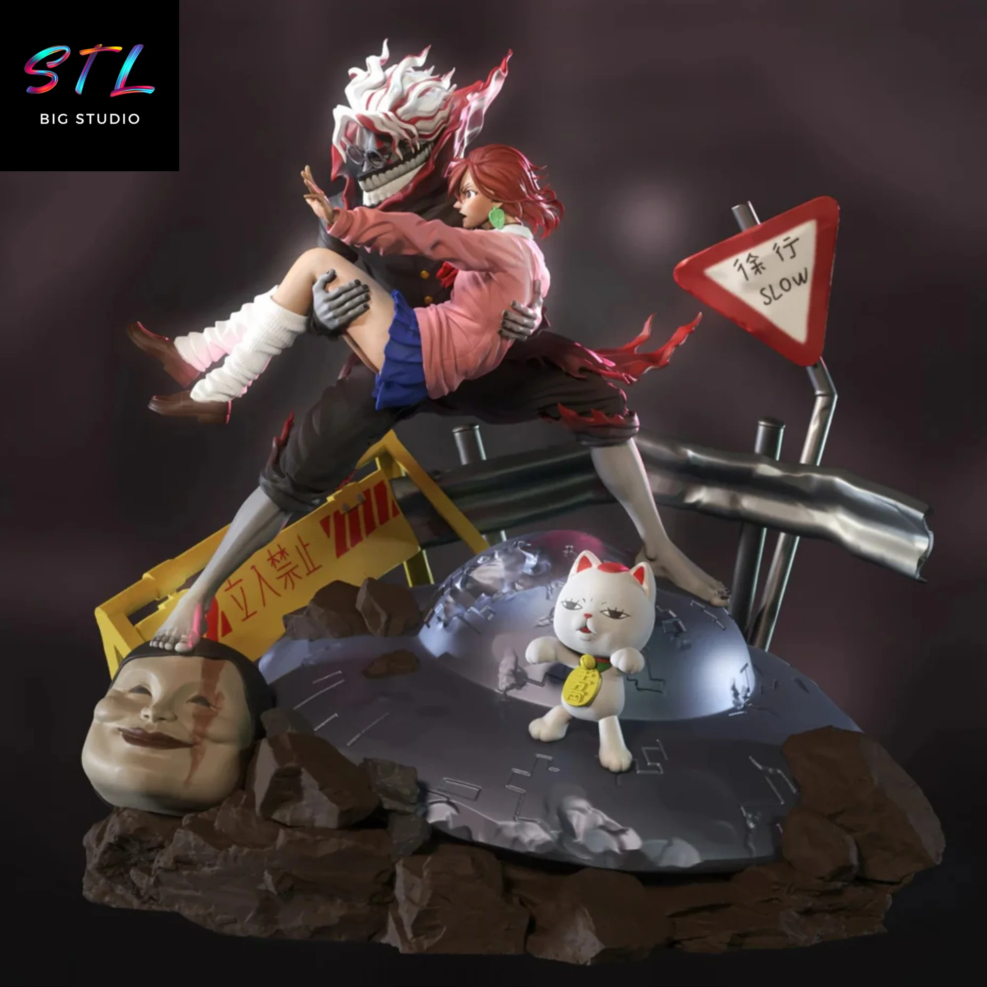 STL Momo Ayase & Okarun | 3D Printable Figure | Dandadan Diorama Model