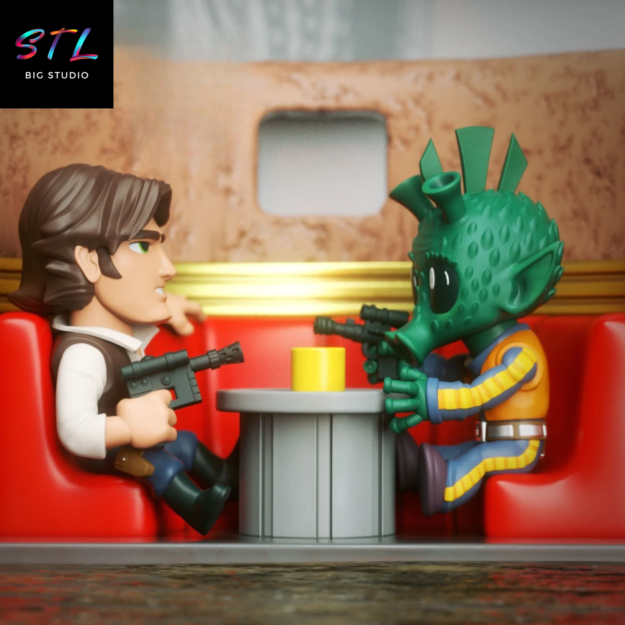 Han Solo vs Greedo Chibi Diorama STL | Star Wars | 3D Printable Model Model
