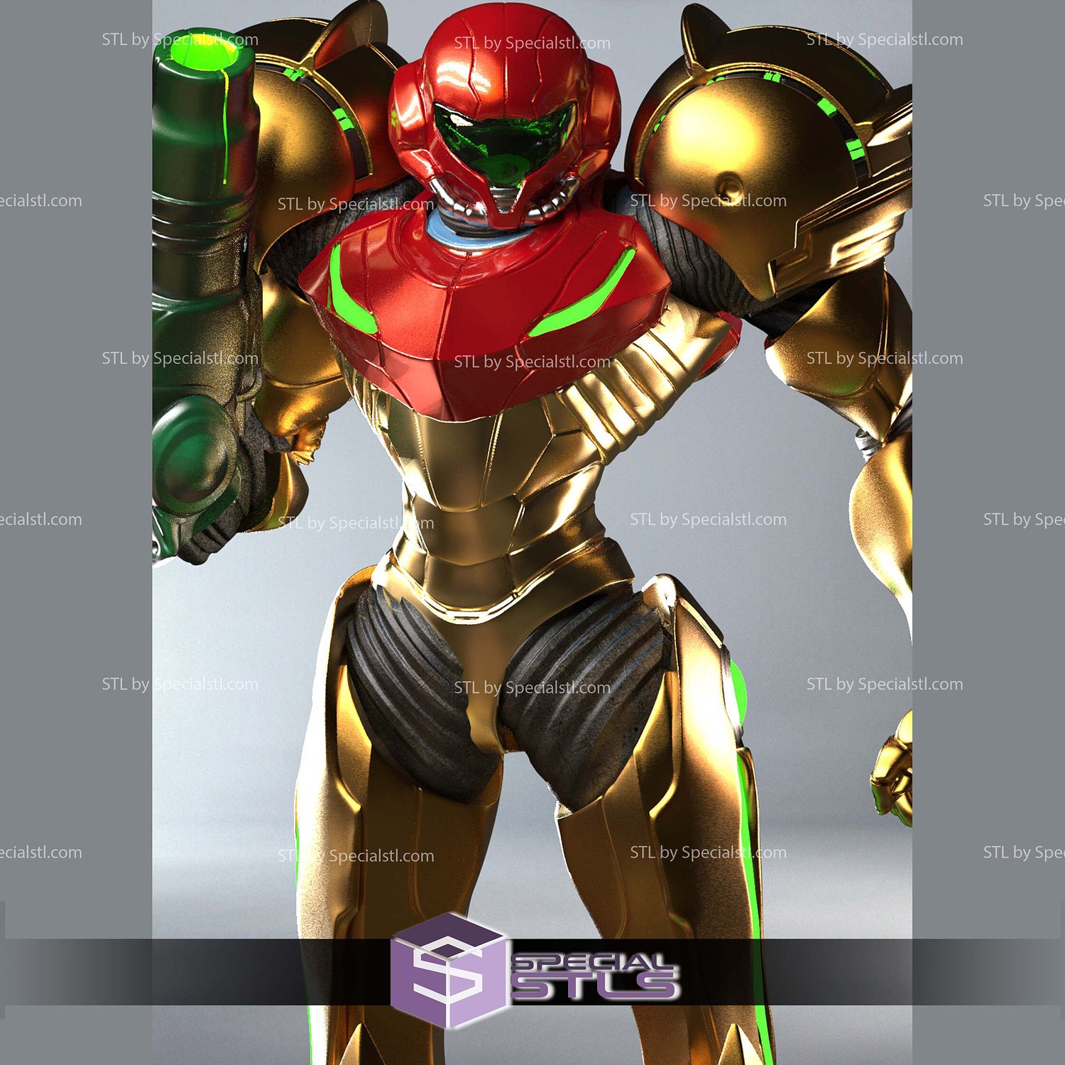Samus Aran hold Helmet 3D Printer Files STL Model — view 2