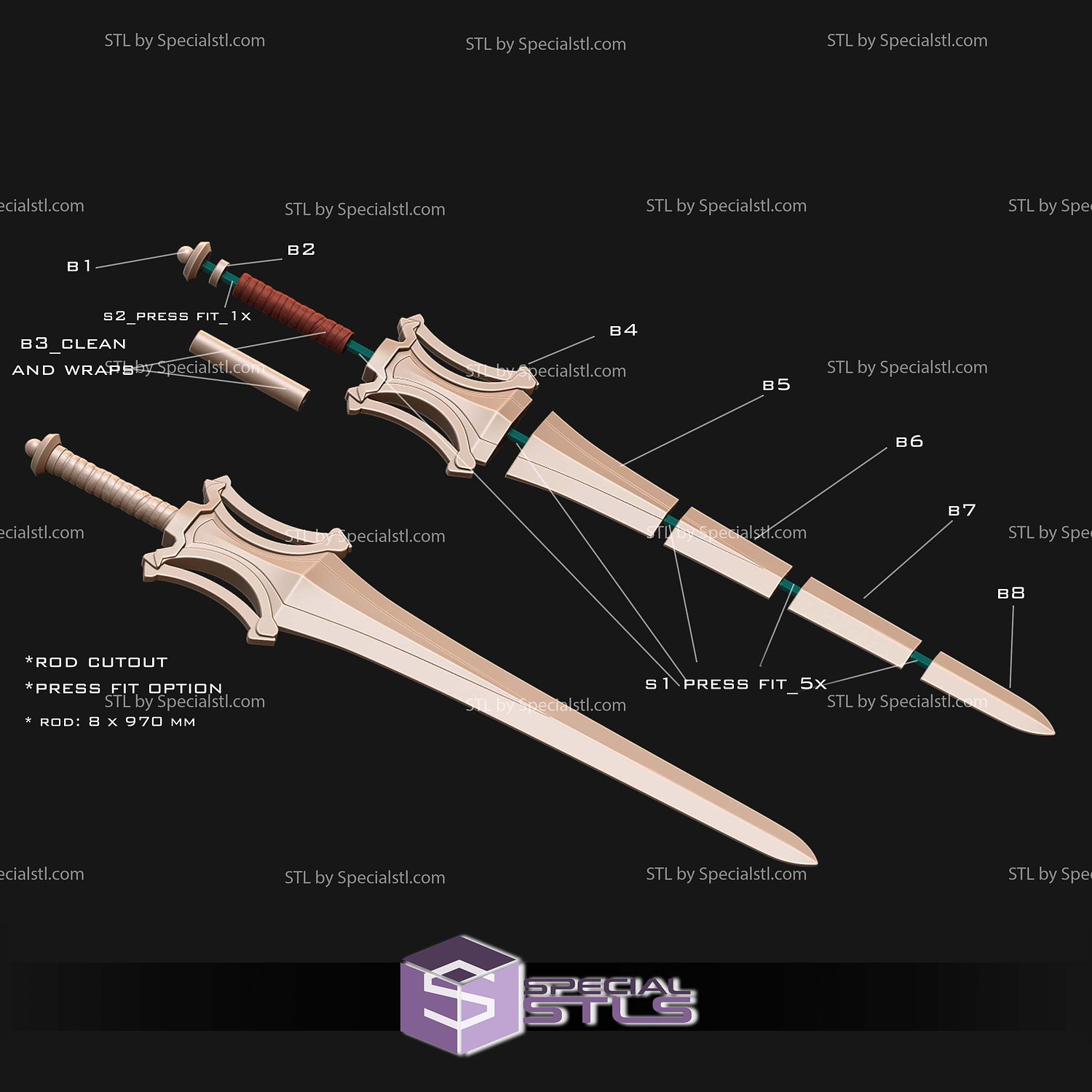 Cosplay STL Files Motu Heman Sword 3D Model — view 2