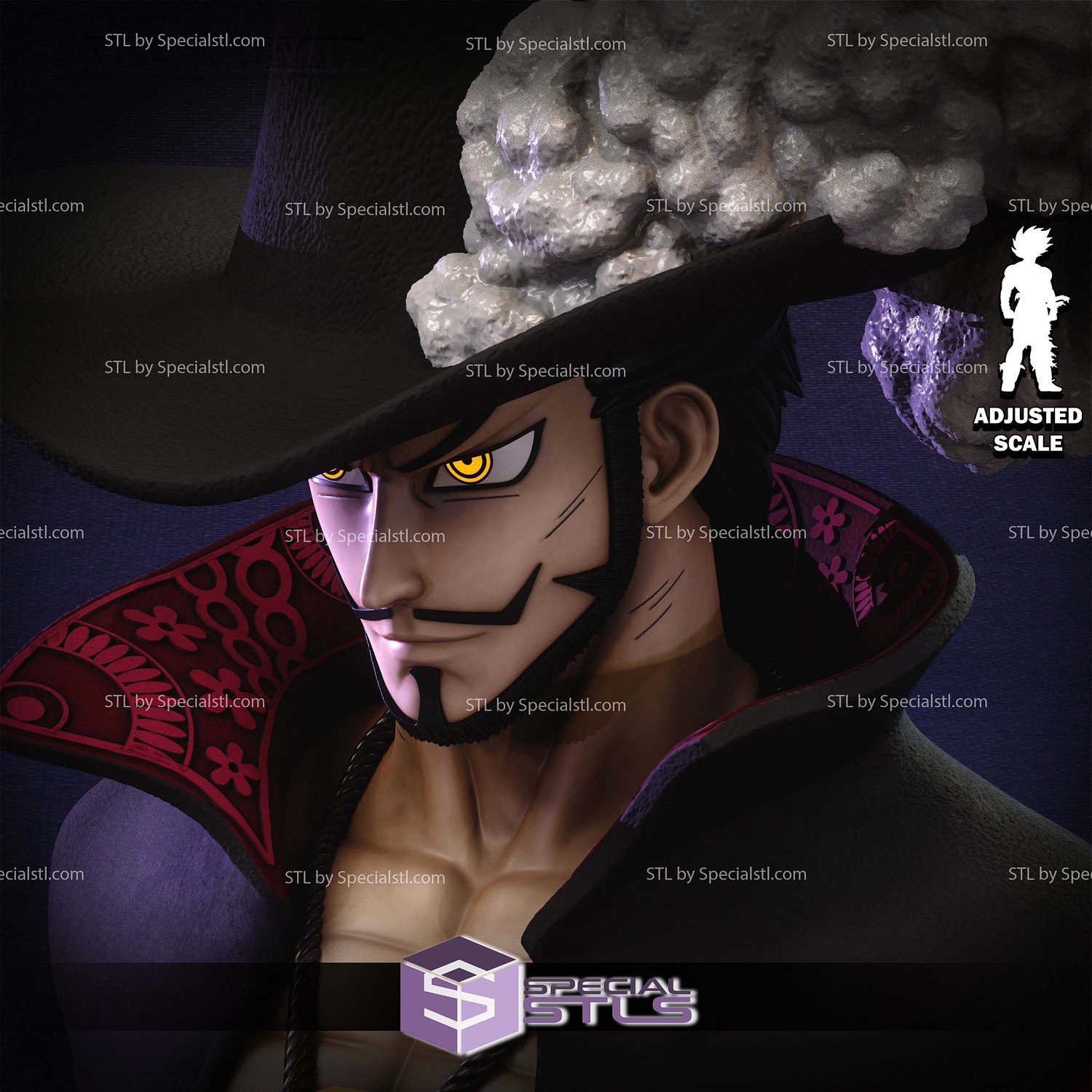 Dracule Mihawk Bust Detail STL Files 3D Model — view 3