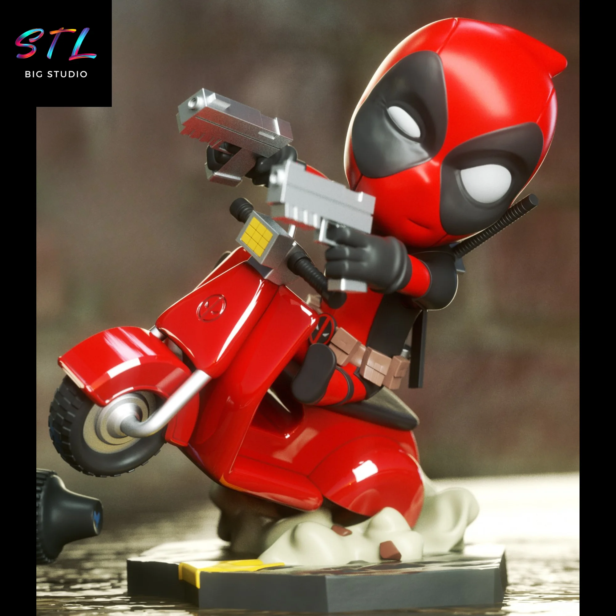 Deadpool Chibi on Vespa STL | Marvel | 3D Printable Figure Model