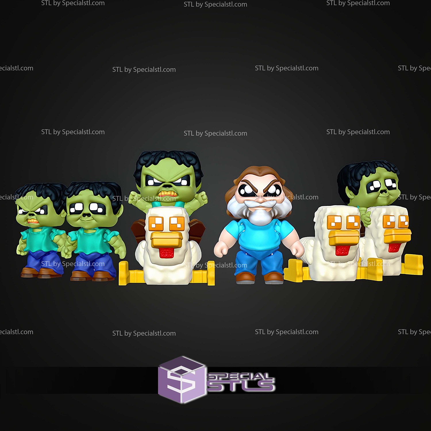 Super Basic STL Minecraft Movie Minis Pack Multicolor 3D Model — view 3