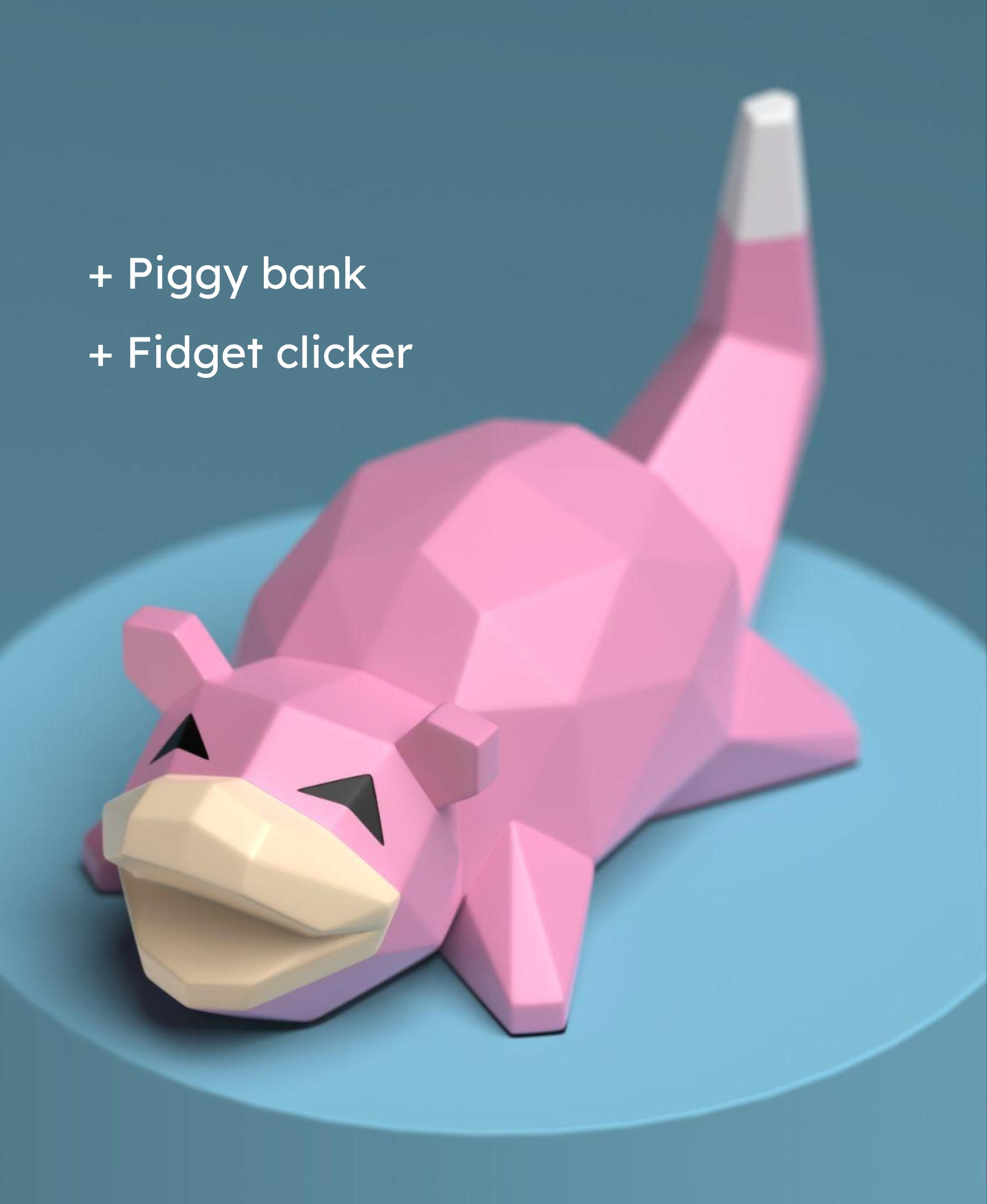 Low-poly Slowpoke - Piggy bank & Keyboard clicker included 3D STL Model — view 2