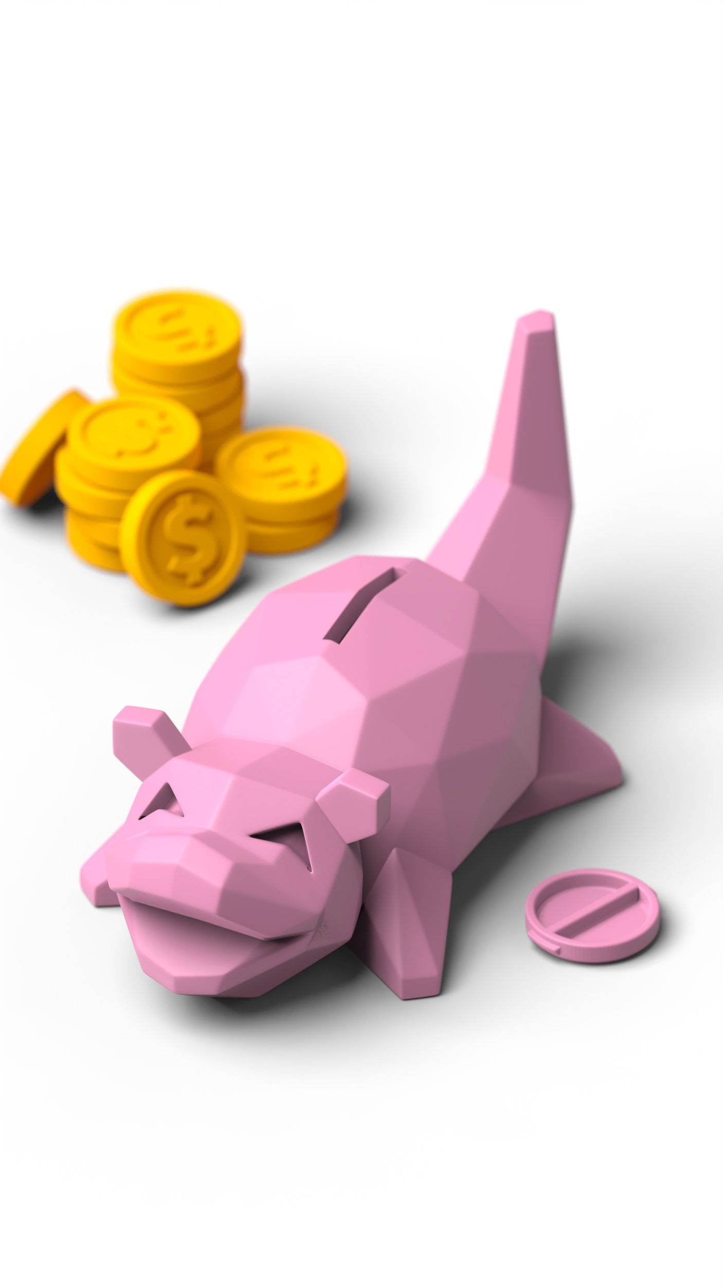 Low-poly Slowpoke - Piggy bank & Keyboard clicker included 3D STL Model — view 5