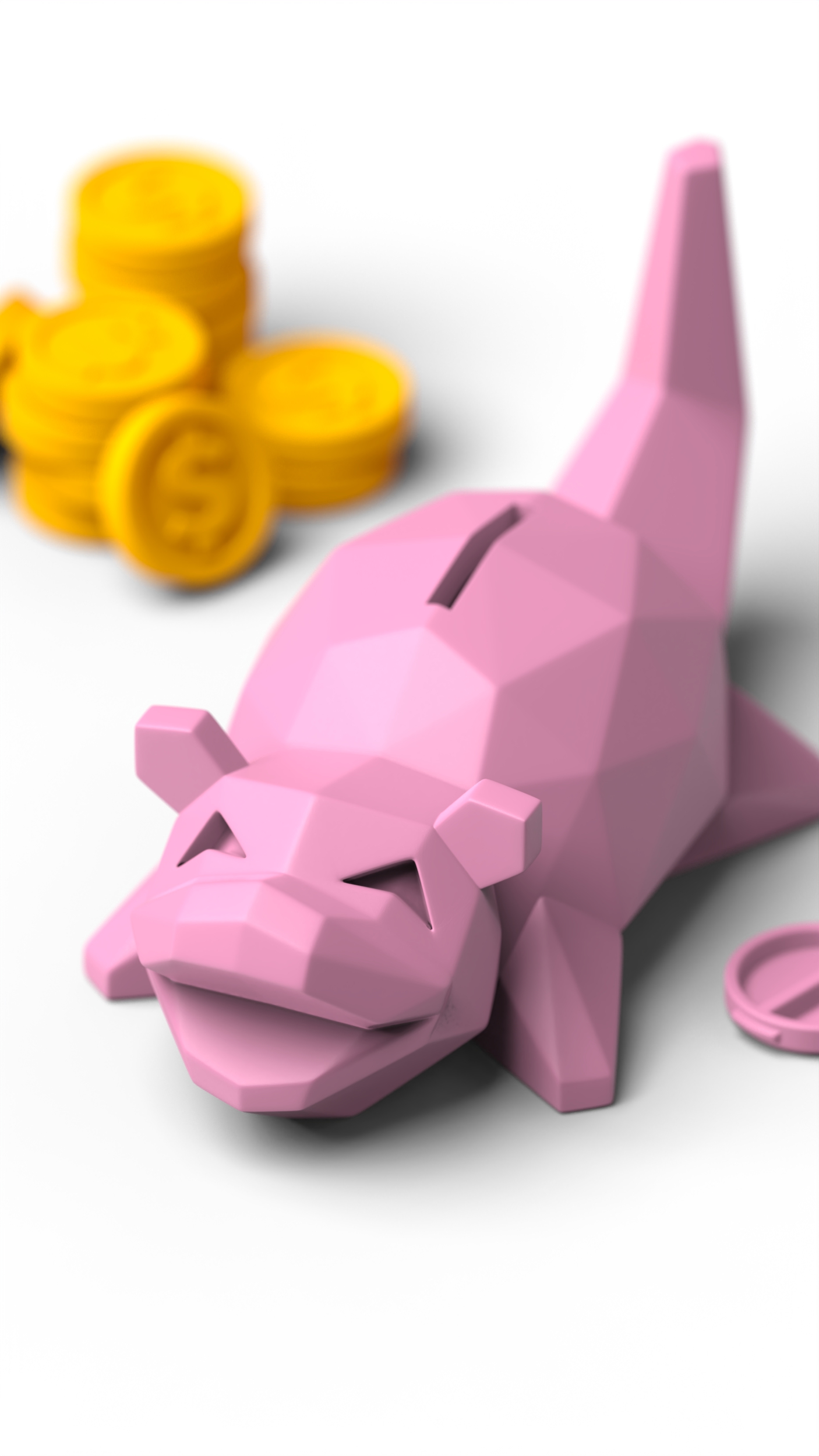 Low-poly Slowpoke - Piggy bank & Keyboard clicker included 3D STL Model — view 7