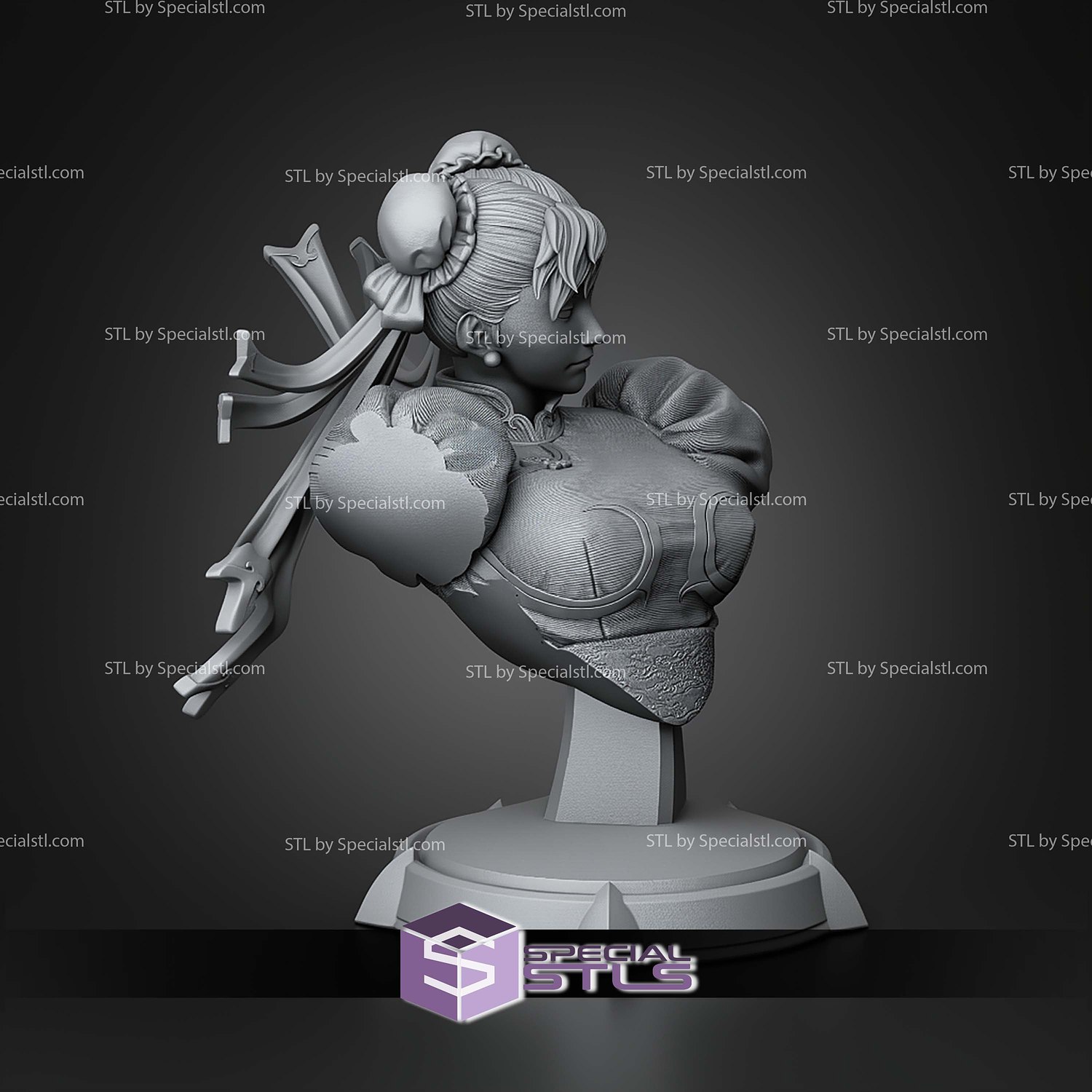 Chun-Li Street Fighter Bust 120mm STL Files 3D Model — view 4