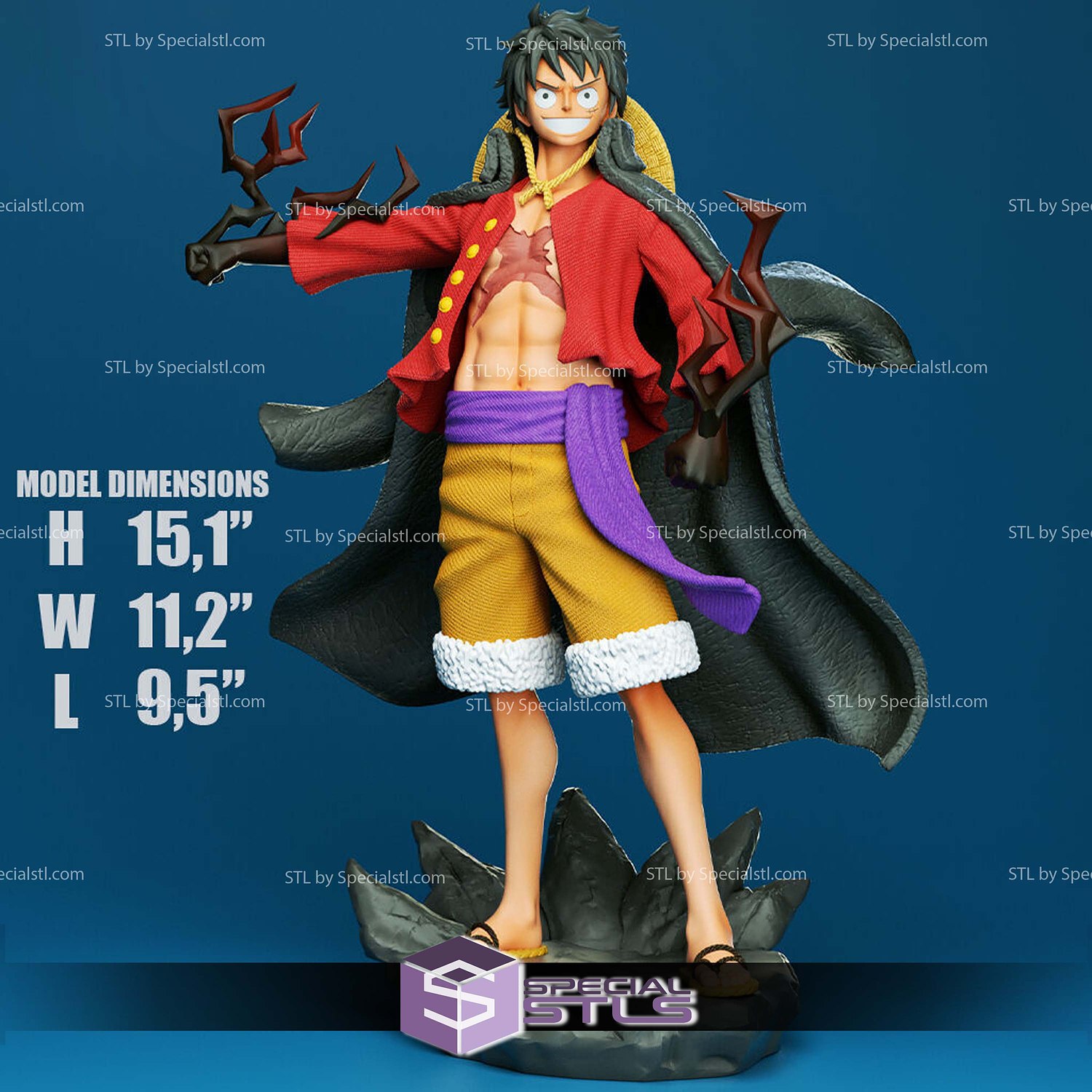 Luffy in Cloak STL Files 3D Model — view 2