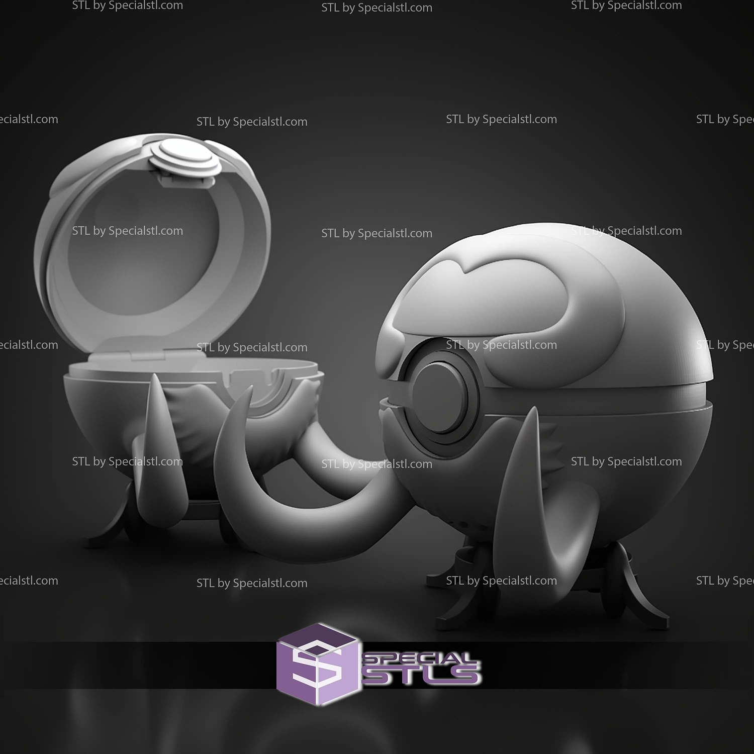 Basic Pokemon Collection Mamoswine Pokeball 3D STL Model — view 2