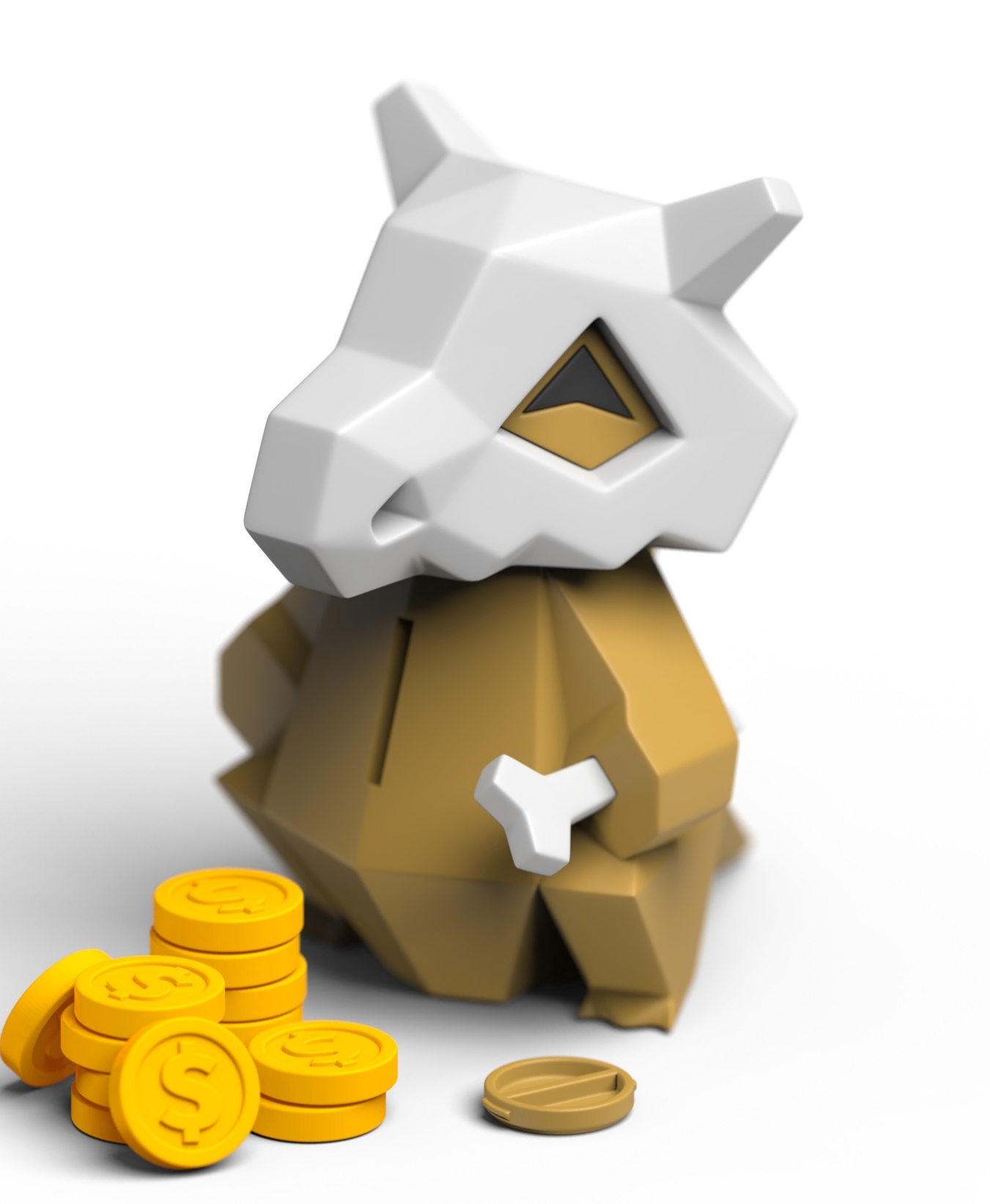 Low-poly Cubone - Piggy Bank 3D STL Model