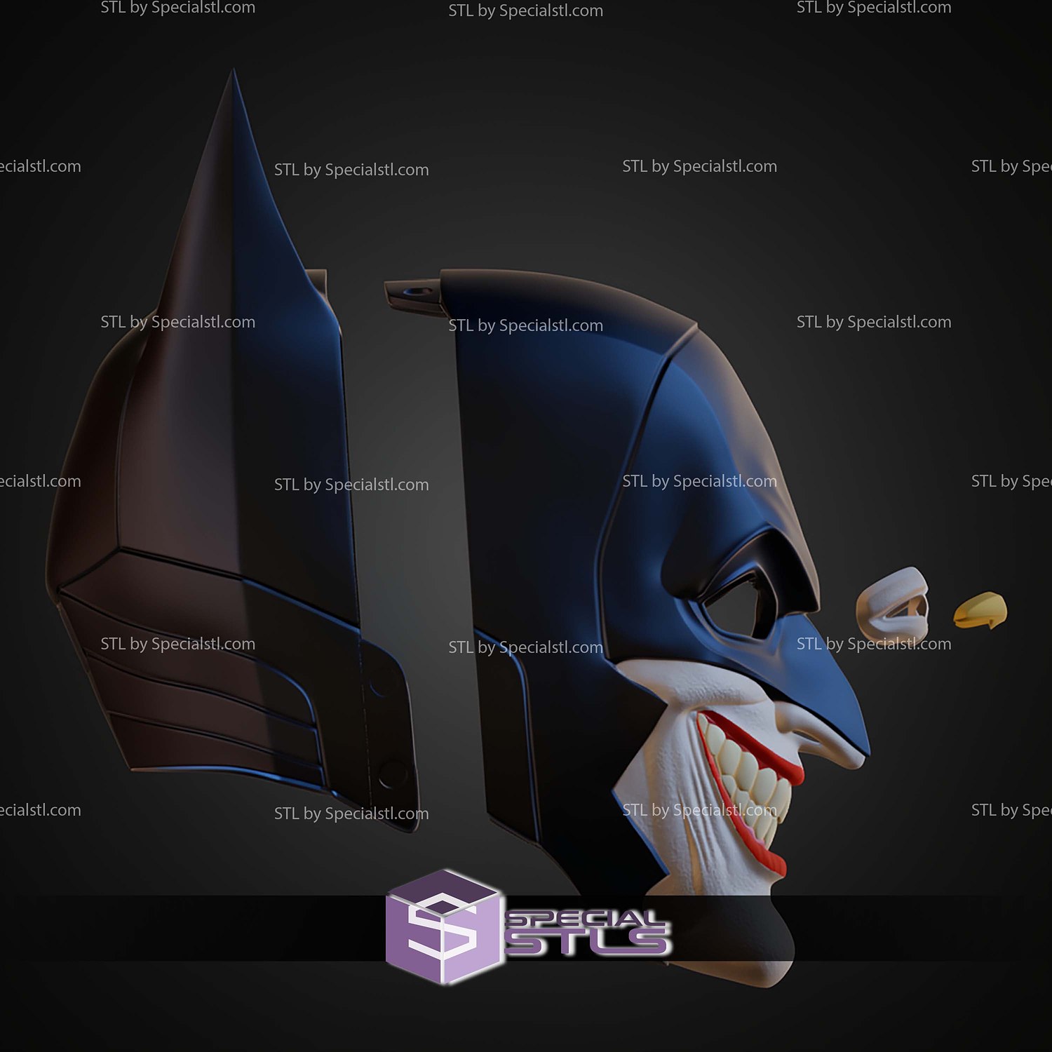 Cosplay STL Files Bat Joker Helmet 3D Model — view 6