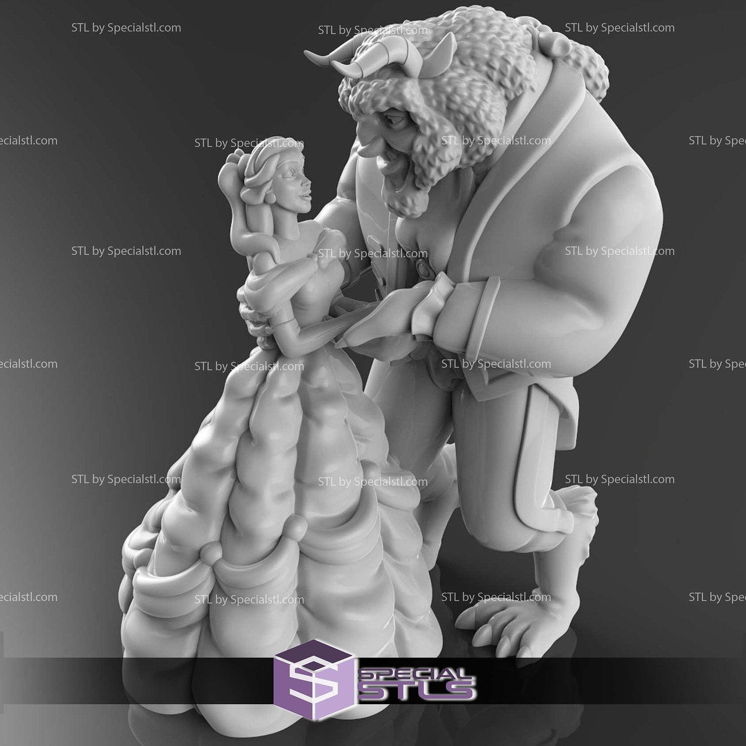 Beauty and the Beast No Split 3D Print Files STL Model — view 4