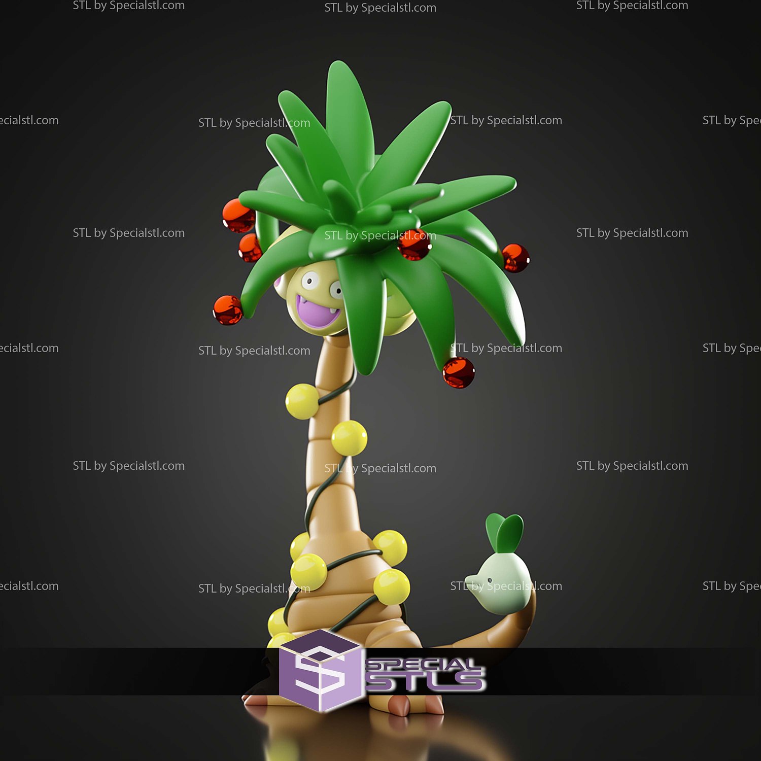 Basic Pokemon Collection Exeggcutor Tree 3D STL Model — view 3
