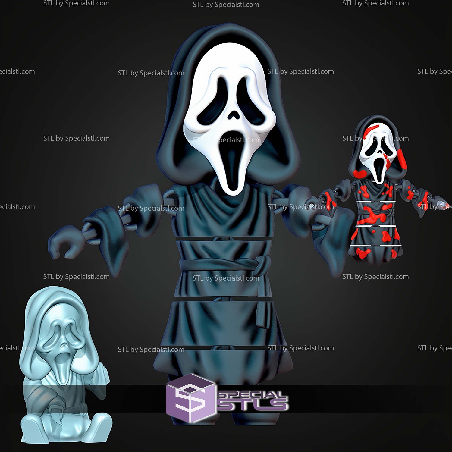 Super Basic STL Scream Ghostface MultiColor 3D Model — view 8