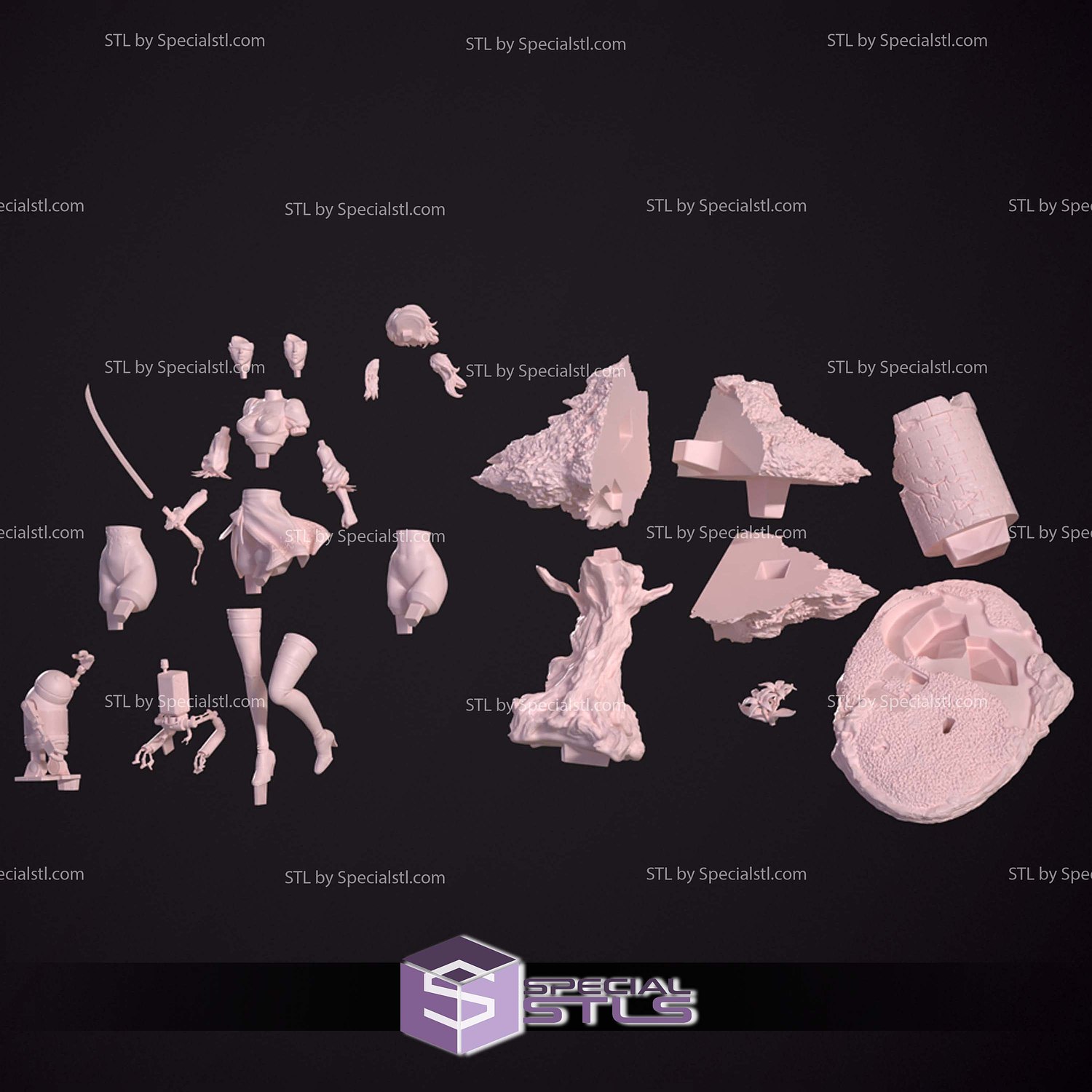 2B Stand on Tree Base Nier Automata 3D Print Files STL Model — view 2