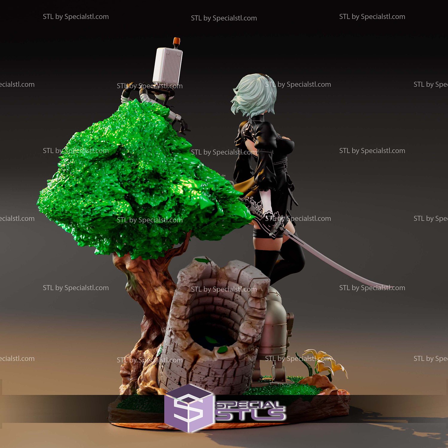 2B Stand on Tree Base Nier Automata 3D Print Files STL Model — view 5