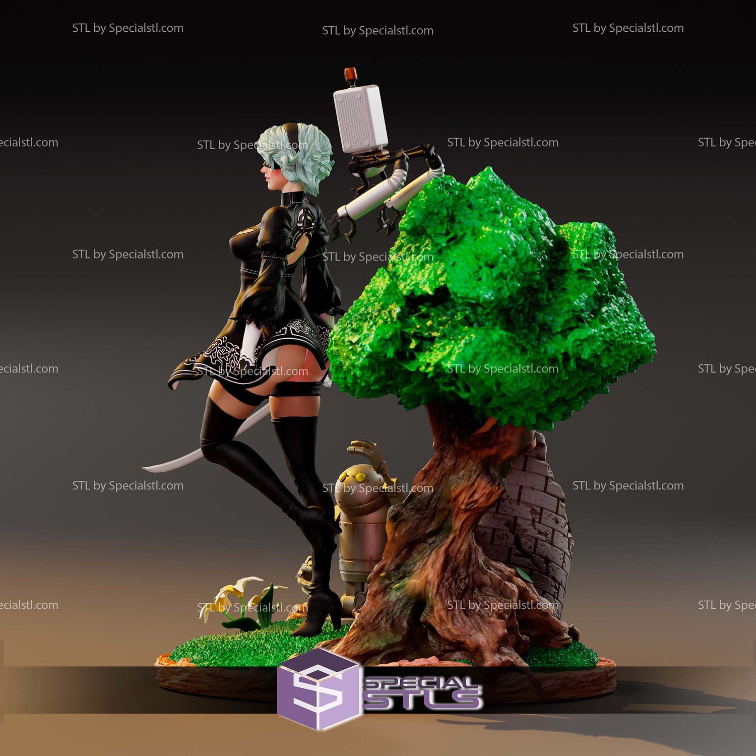 2B Stand on Tree Base Nier Automata 3D Print Files STL Model — view 6